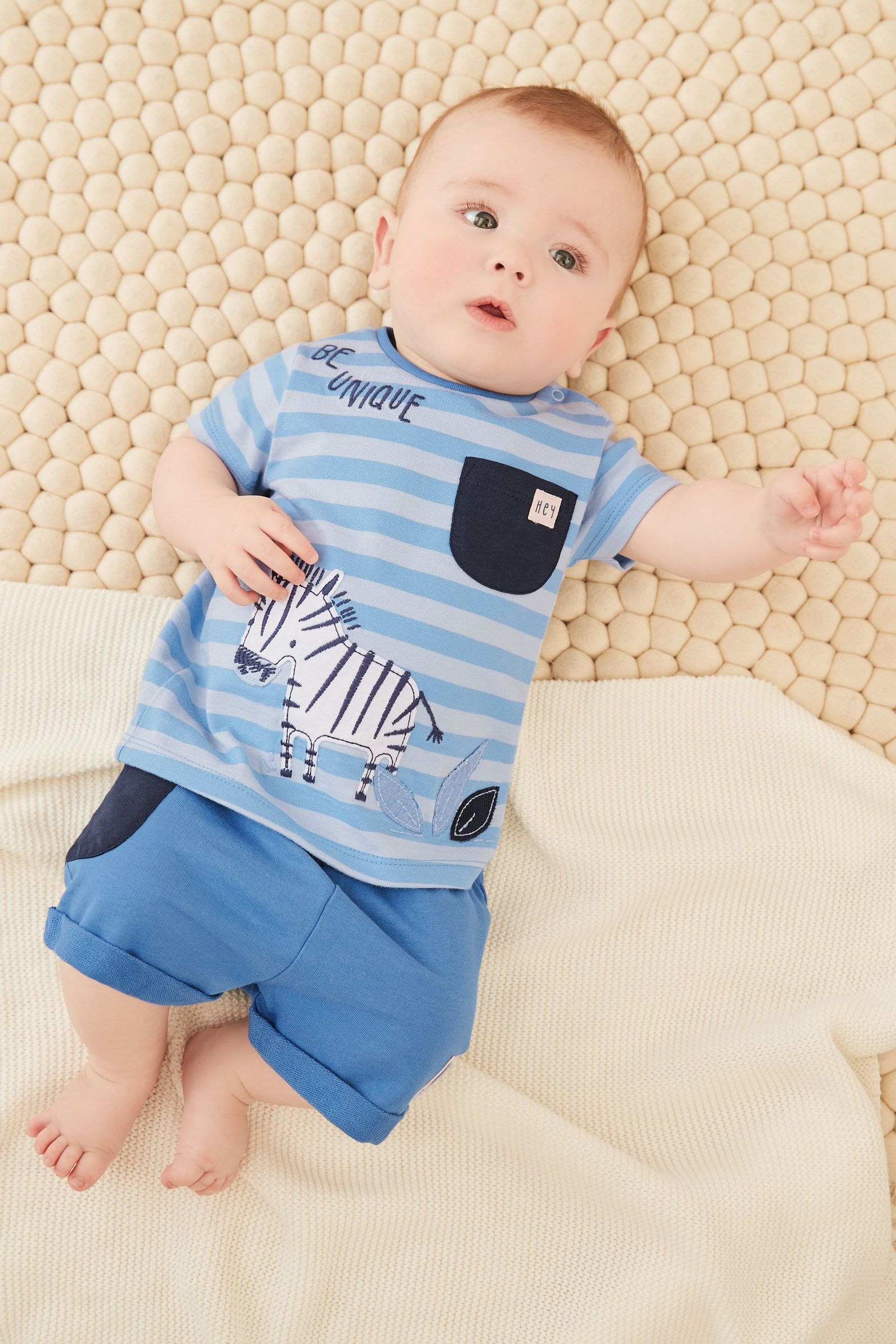 Navy Blue Animal 4 Pack Baby T-Shirts & Shorts Set