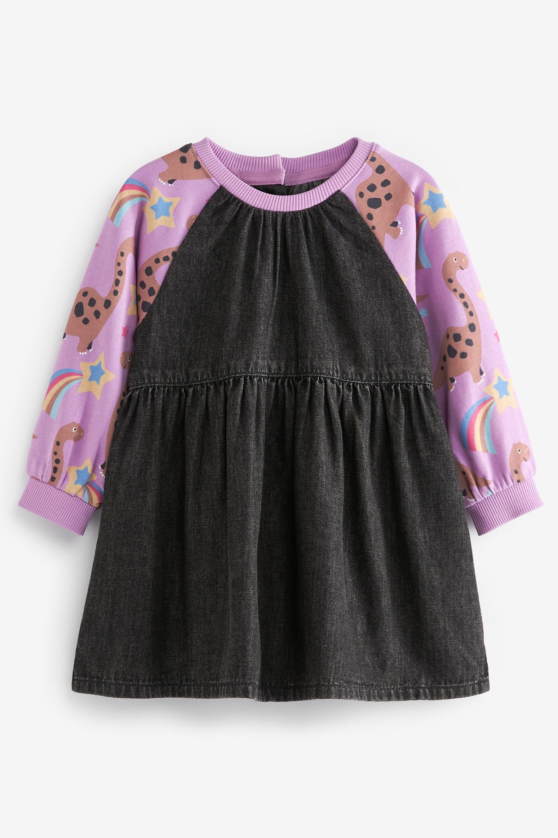 Purple Dino Print Raglan Sleeve Dress (3mths-7yrs)