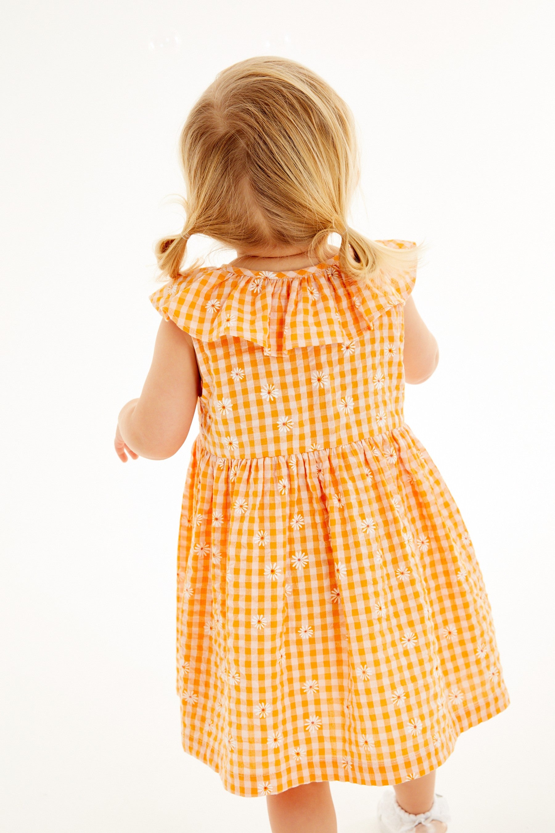 Mango Yellow Daisy Gingham Sleeveless Frill Dress (3mths-8yrs)