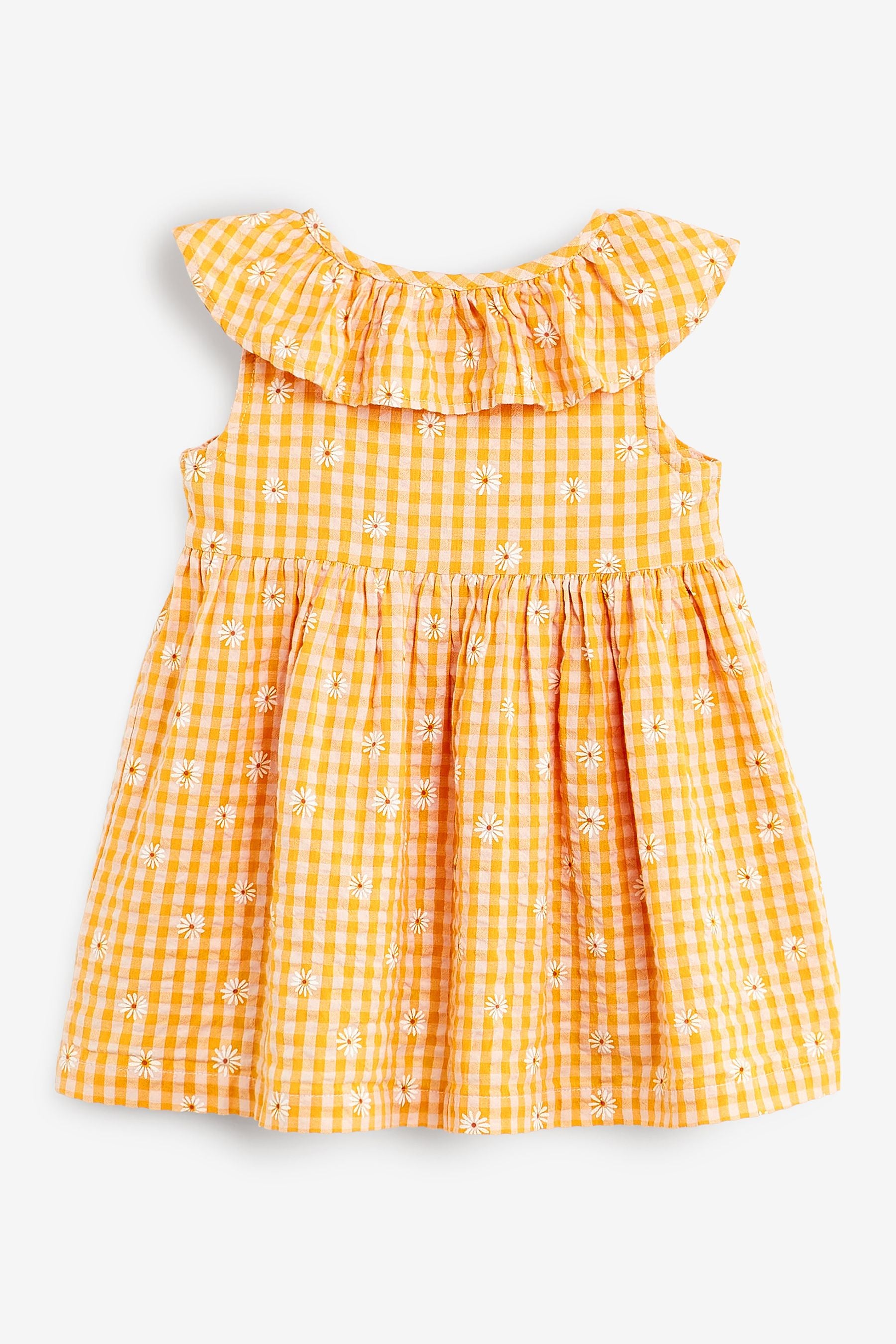 Mango Yellow Daisy Gingham Sleeveless Frill Dress (3mths-8yrs)