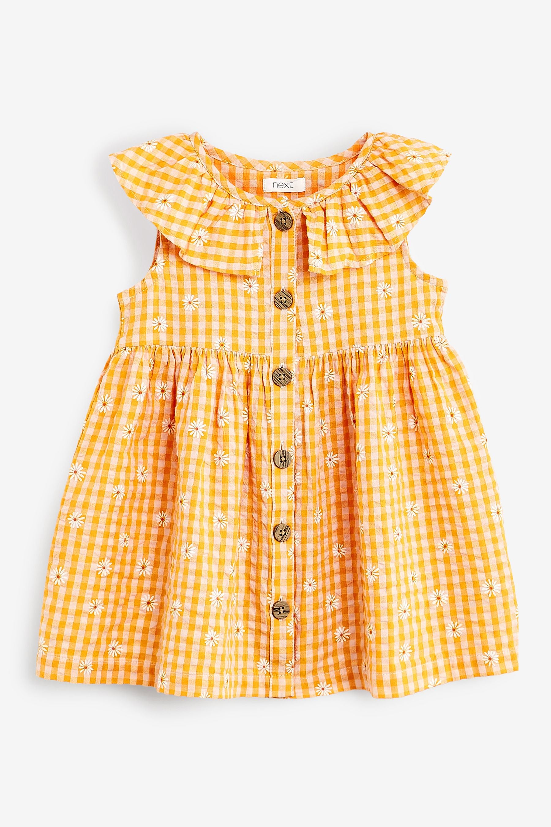 Mango Yellow Daisy Gingham Sleeveless Frill Dress (3mths-8yrs)