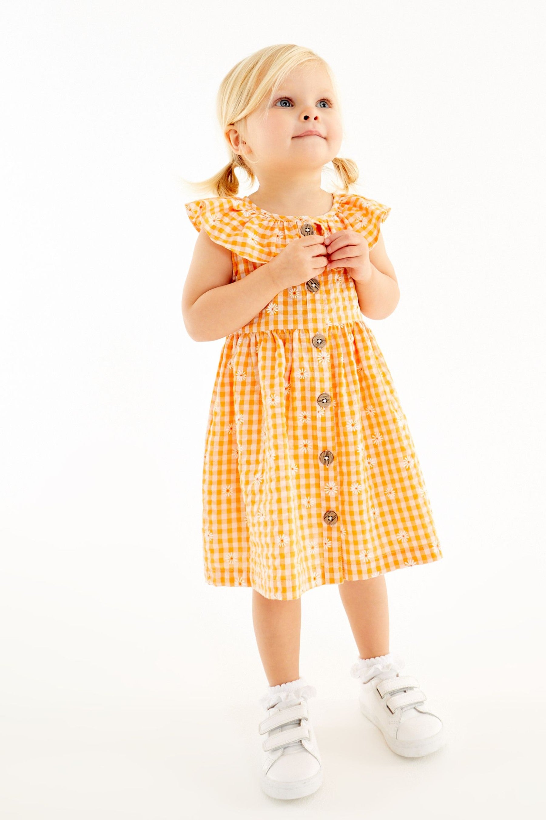 Mango Yellow Daisy Gingham Sleeveless Frill Dress (3mths-8yrs)