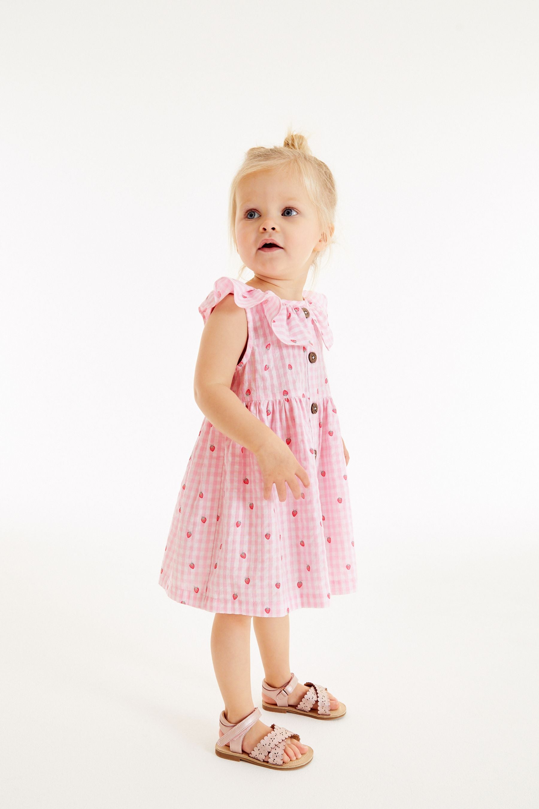 Pink Strawberry Gingham Sleeveless Frill Dress (3mths-8yrs)