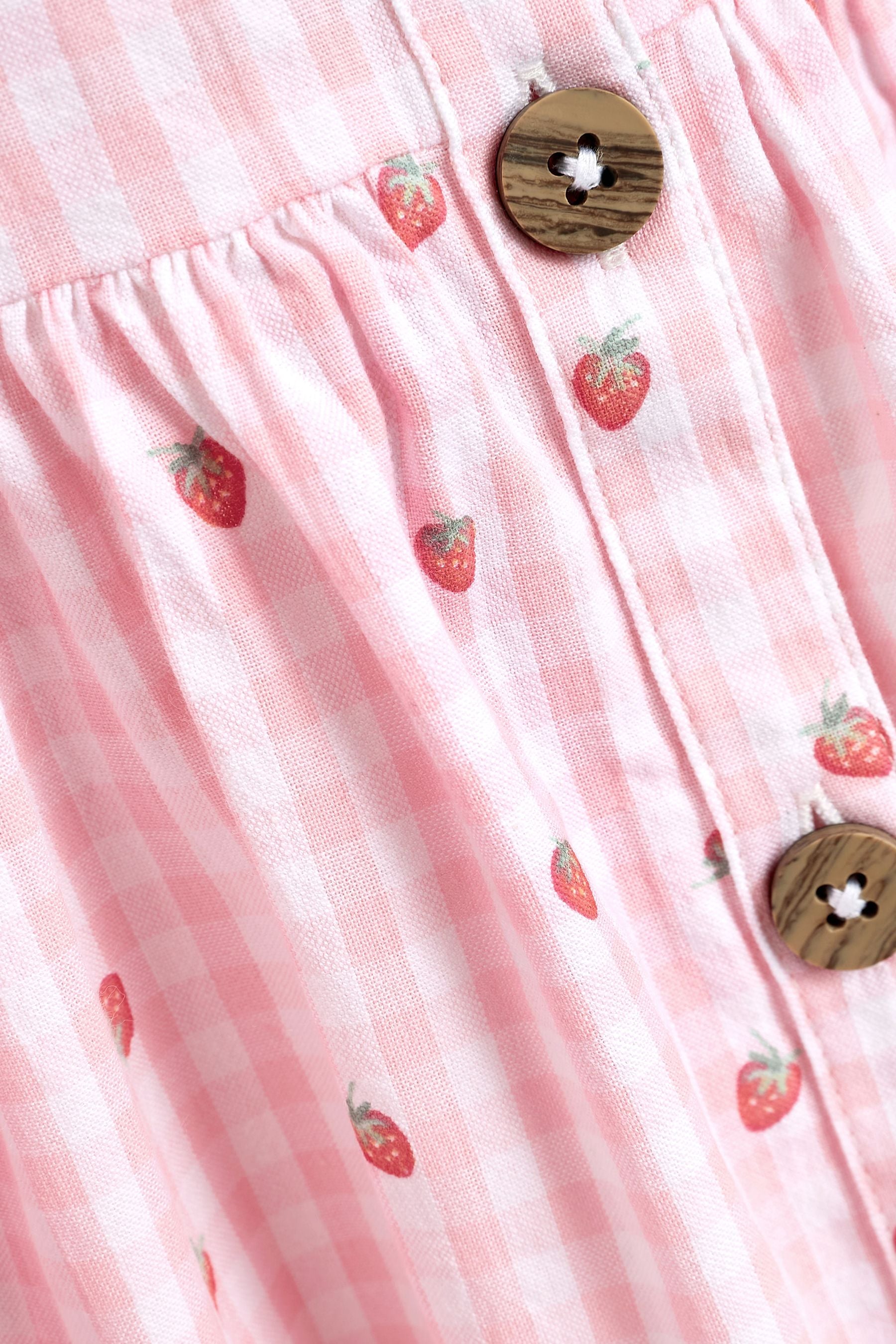 Pink Strawberry Gingham Sleeveless Frill Dress (3mths-8yrs)