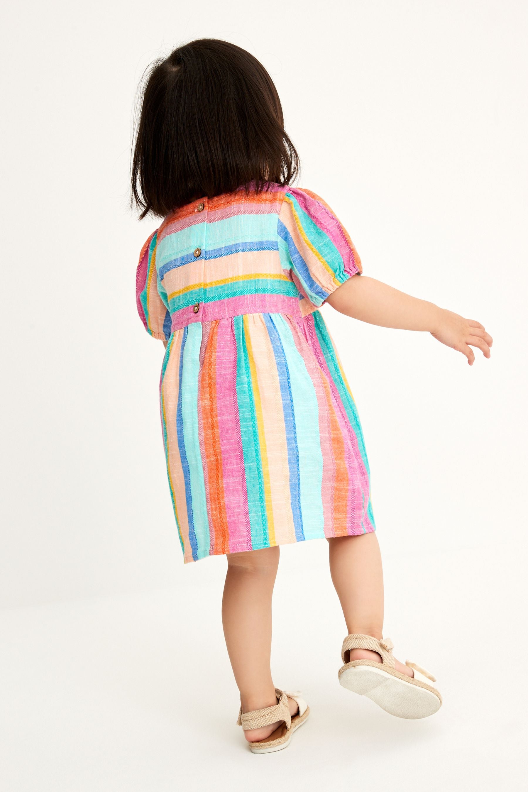 Rainbow Stripe Puff Sleeve Dress (3mths-8yrs)