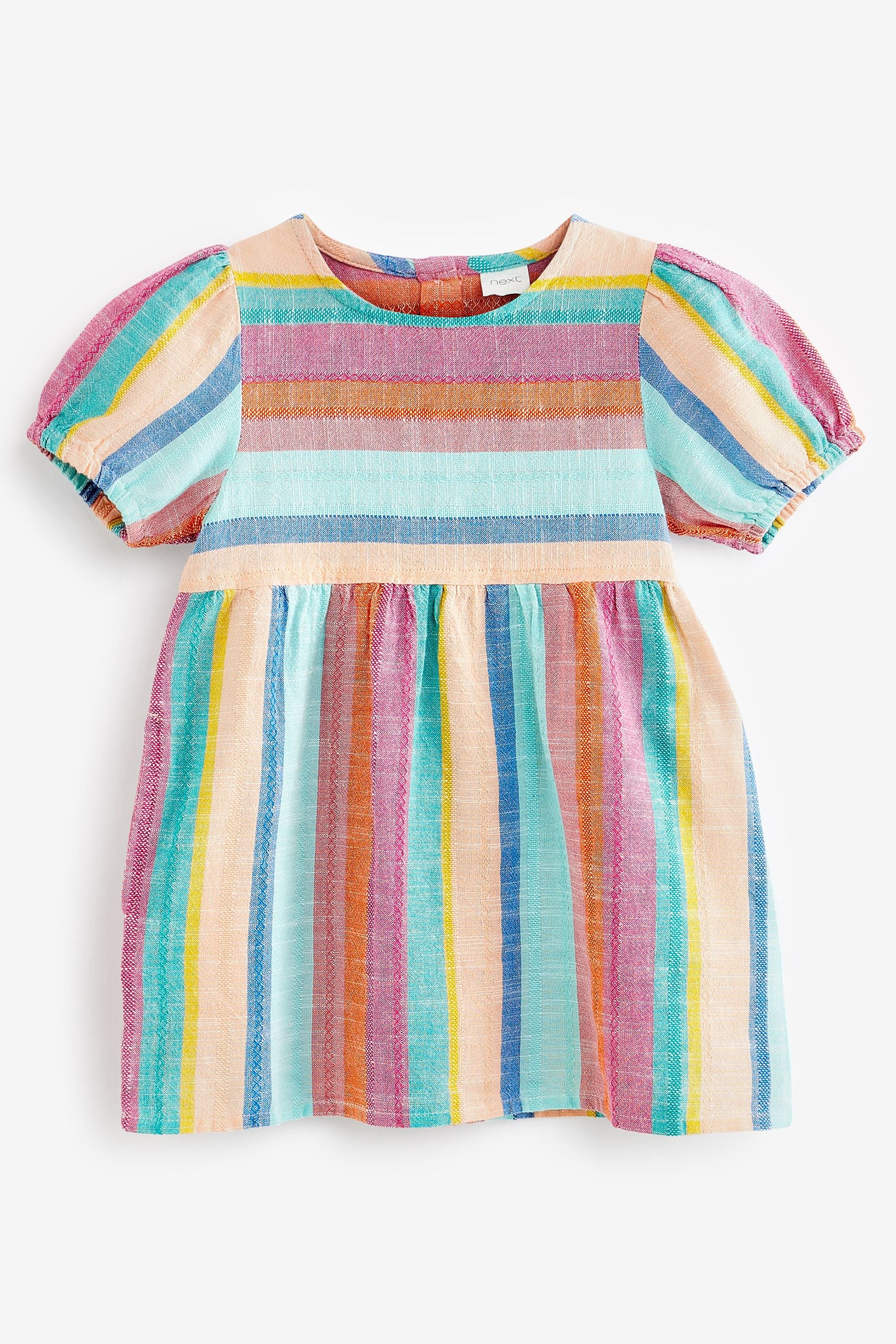 Rainbow Stripe Puff Sleeve Dress (3mths-8yrs)