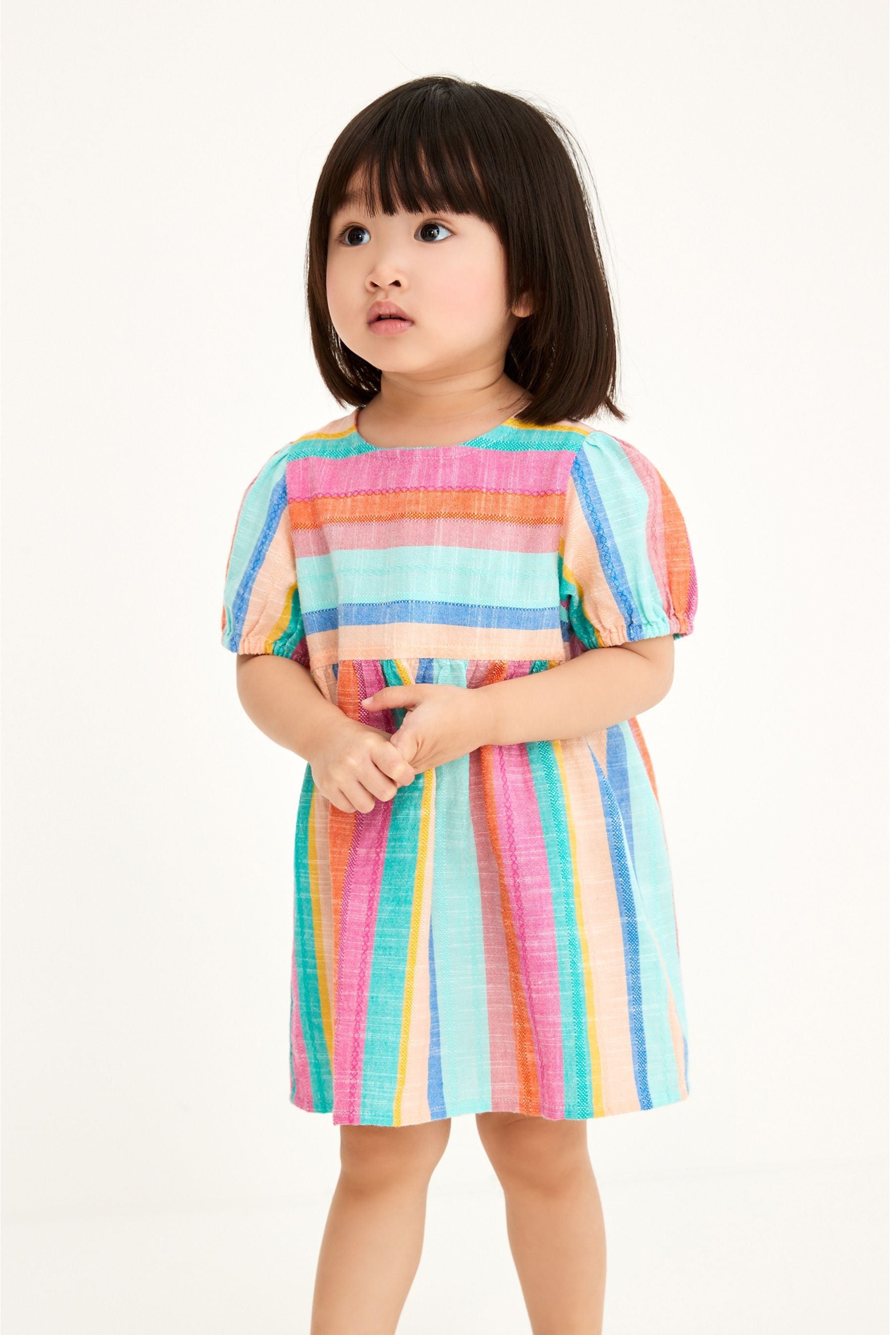 Rainbow Stripe Puff Sleeve Dress (3mths-8yrs)