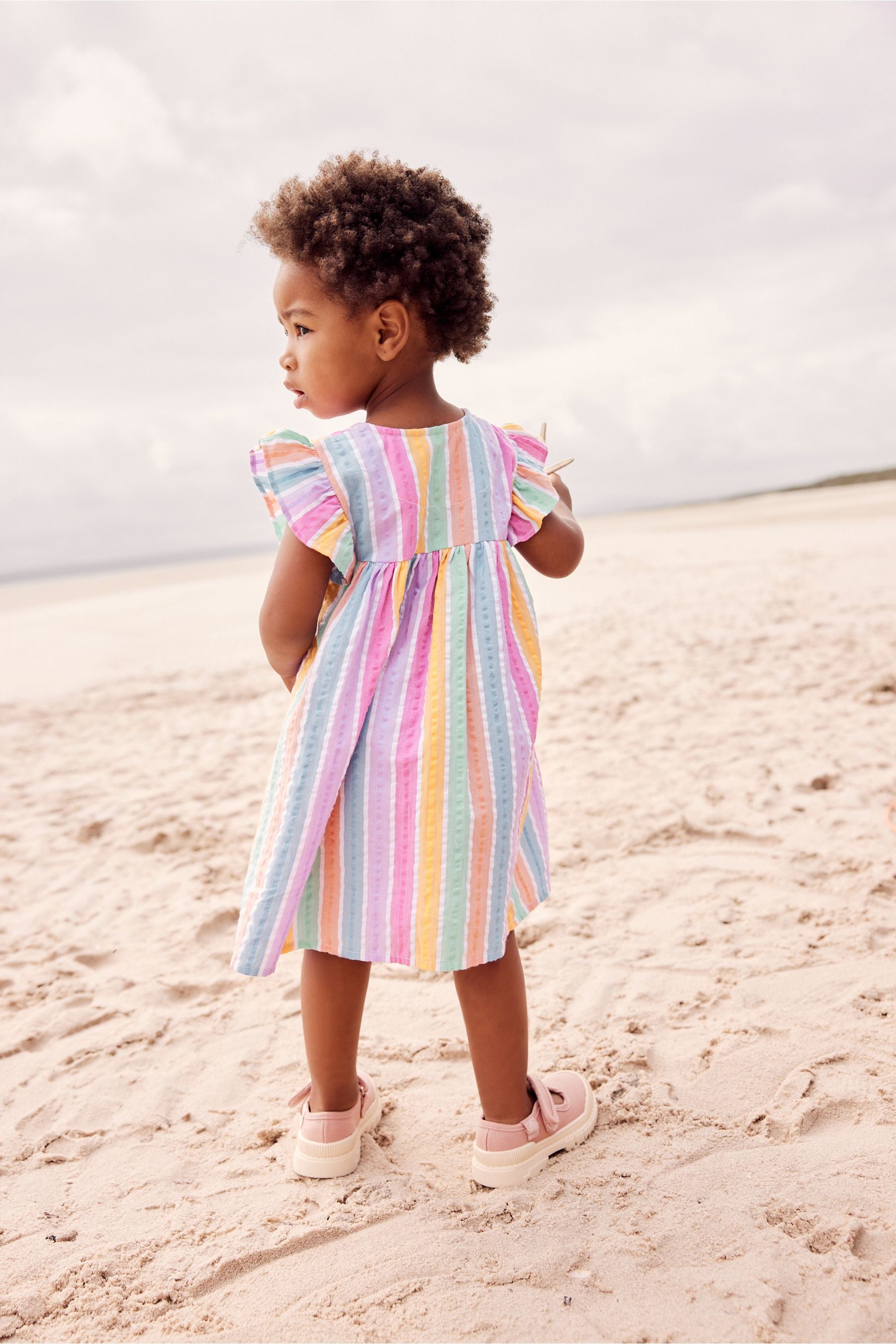 Rainbow Stripe Frill Sleeve Cotton Dress (3mths-8yrs)