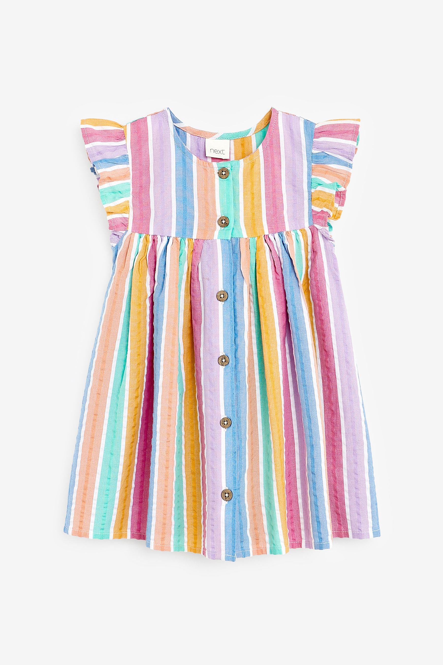 Rainbow Stripe Frill Sleeve Cotton Dress (3mths-8yrs)