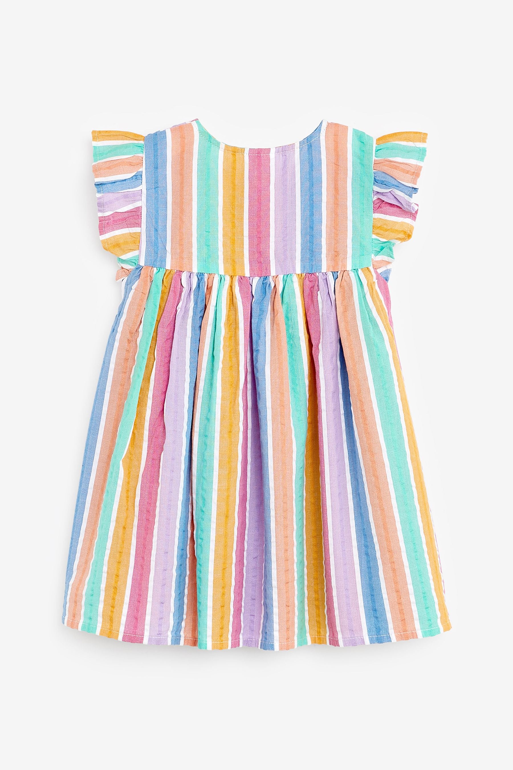 Rainbow Stripe Frill Sleeve Cotton Dress (3mths-8yrs)