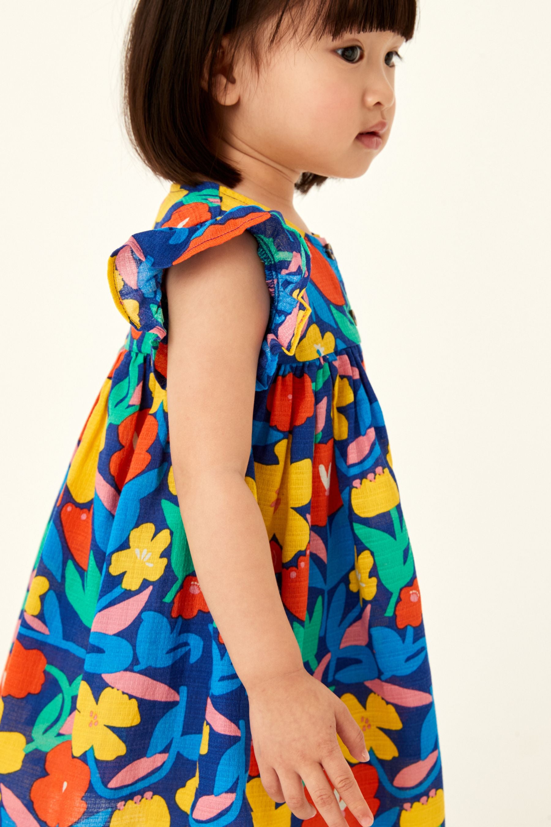 Bright Floral Print Frill Sleeve Cotton Dress (3mths-8yrs)