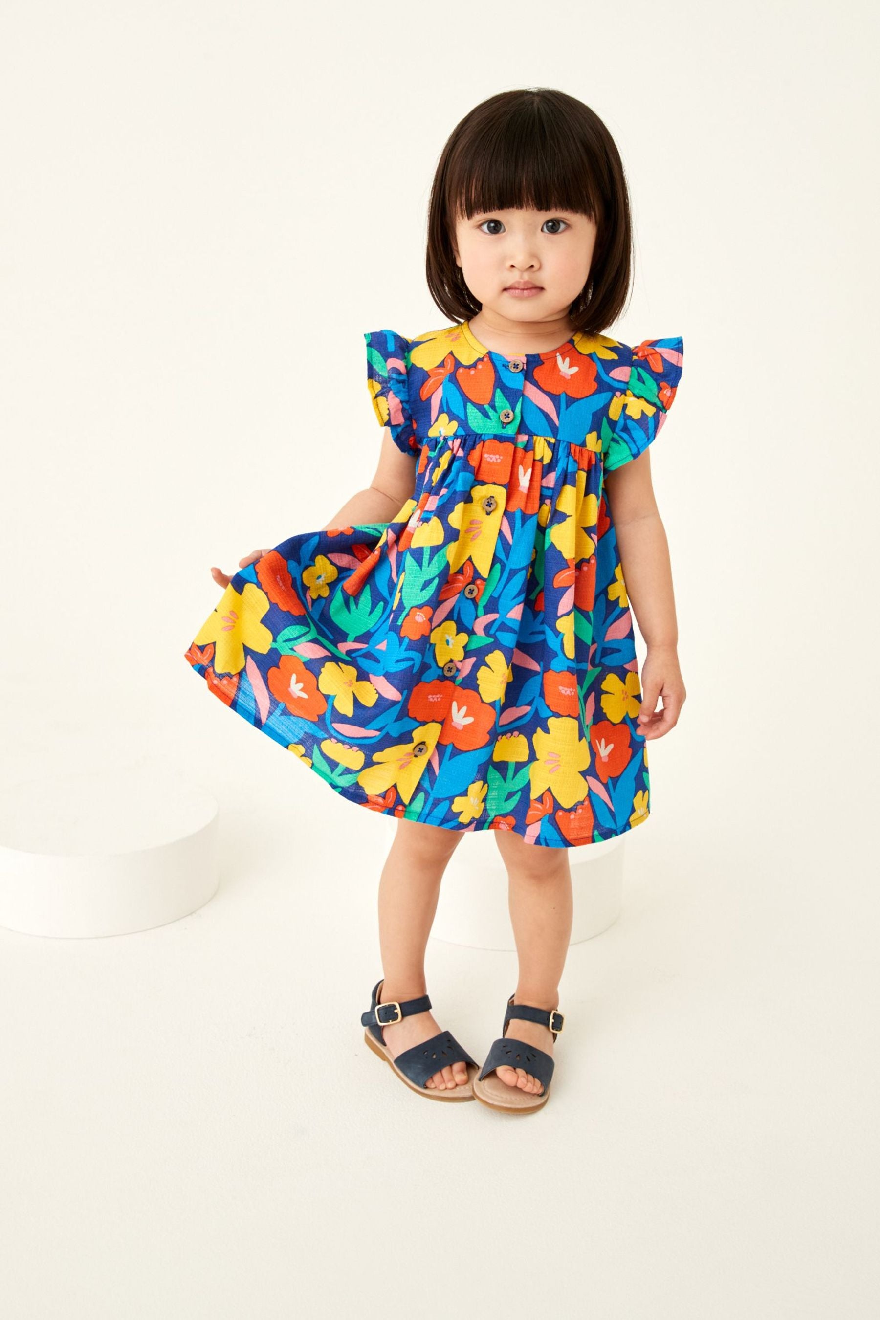 Bright Floral Print Frill Sleeve Cotton Dress (3mths-8yrs)