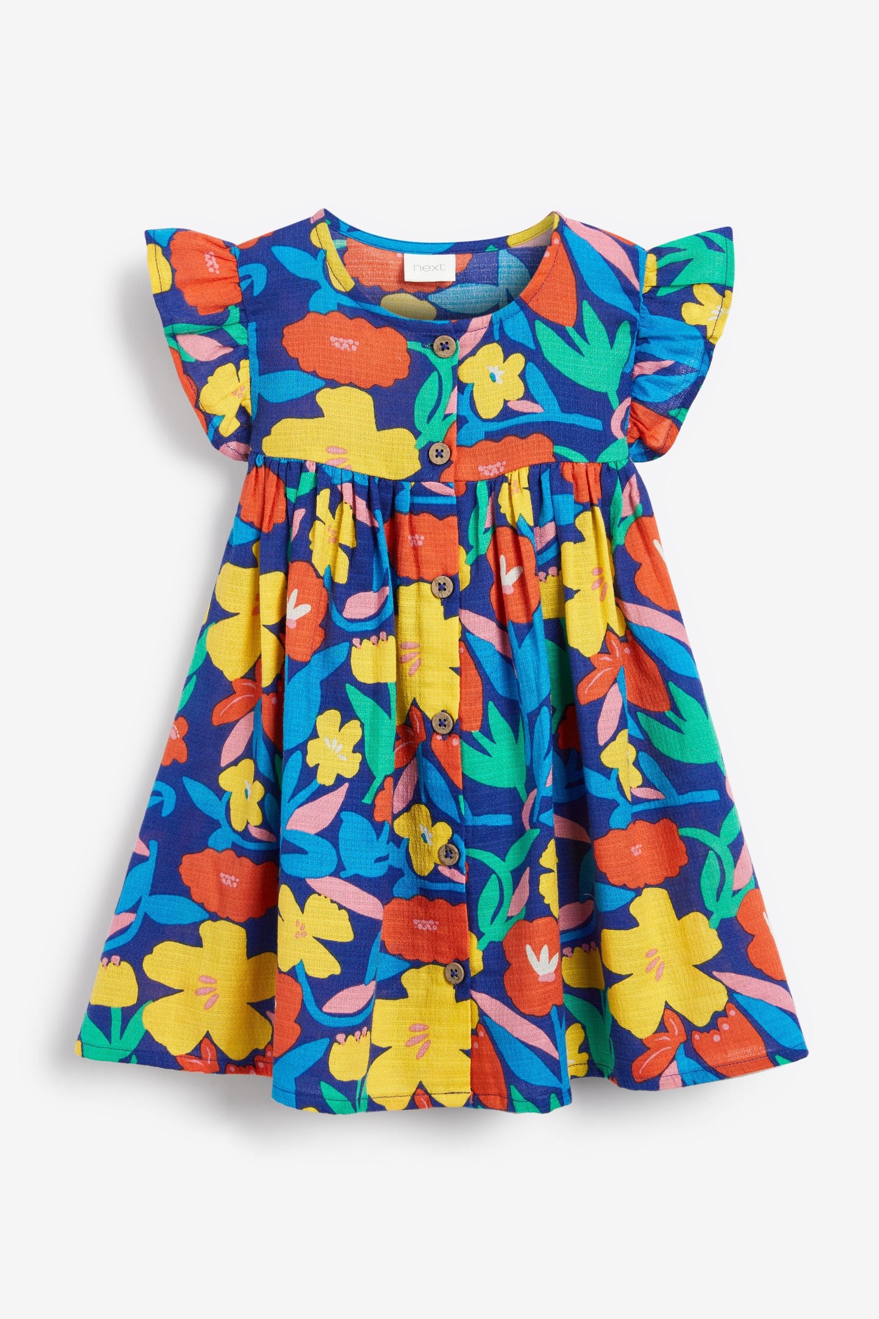 Bright Floral Print Frill Sleeve Cotton Dress (3mths-8yrs)