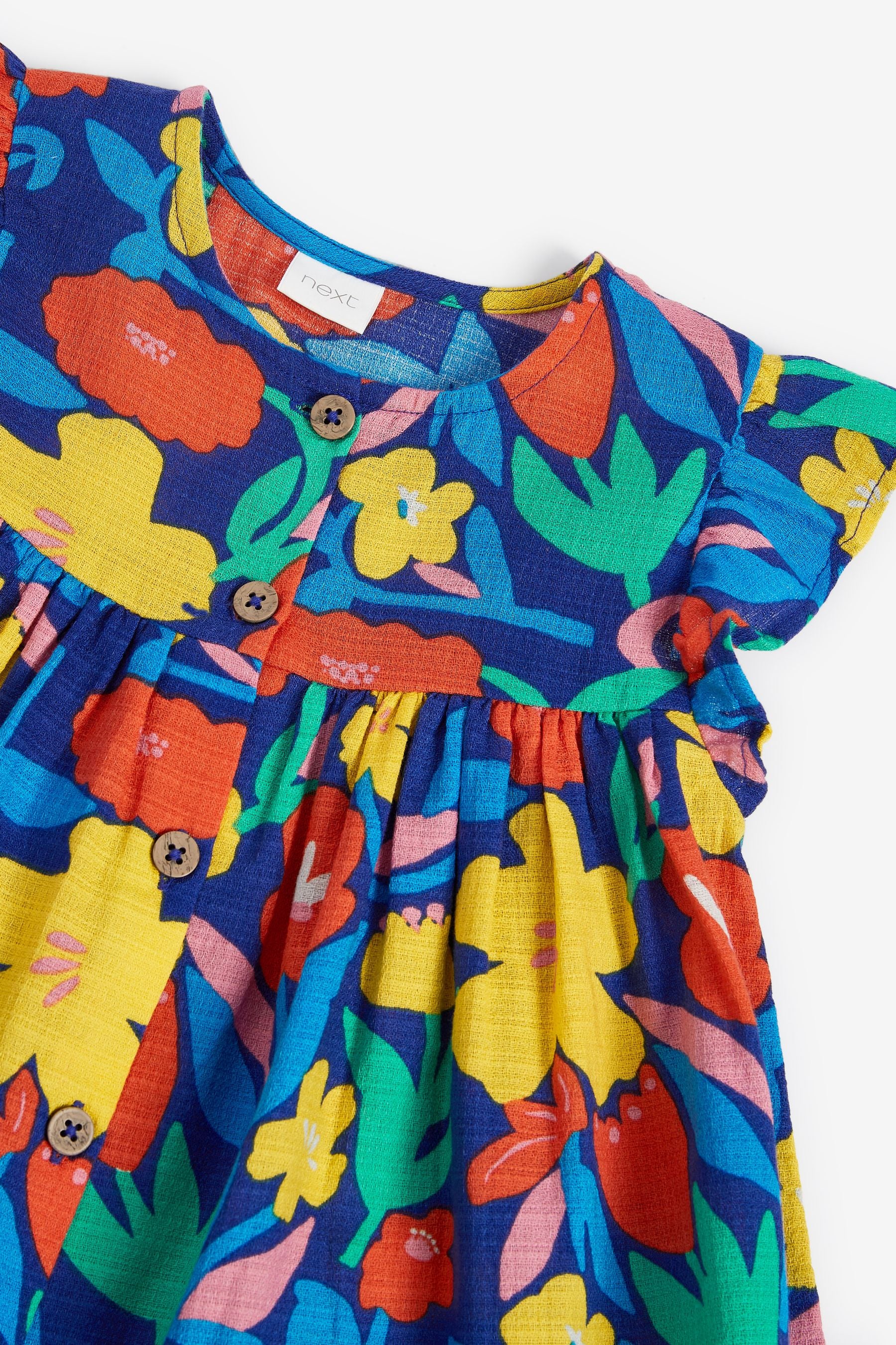 Bright Floral Print Frill Sleeve Cotton Dress (3mths-8yrs)