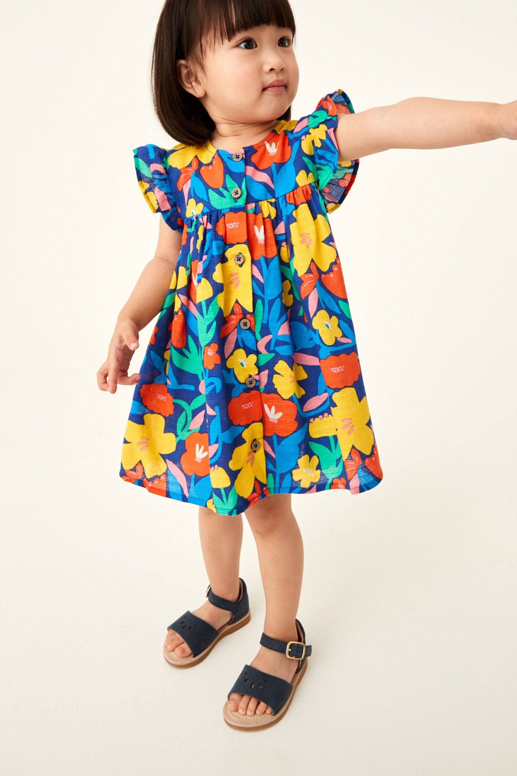 Bright Floral Print Frill Sleeve Cotton Dress (3mths-8yrs)