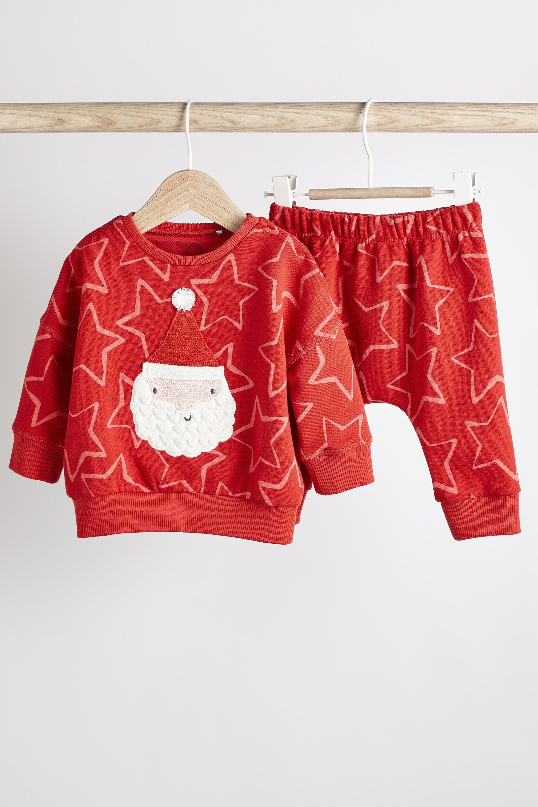 Red Santa Next Two Piece Baby Sweatshirt And Jogger Set (0mths-2yrs)