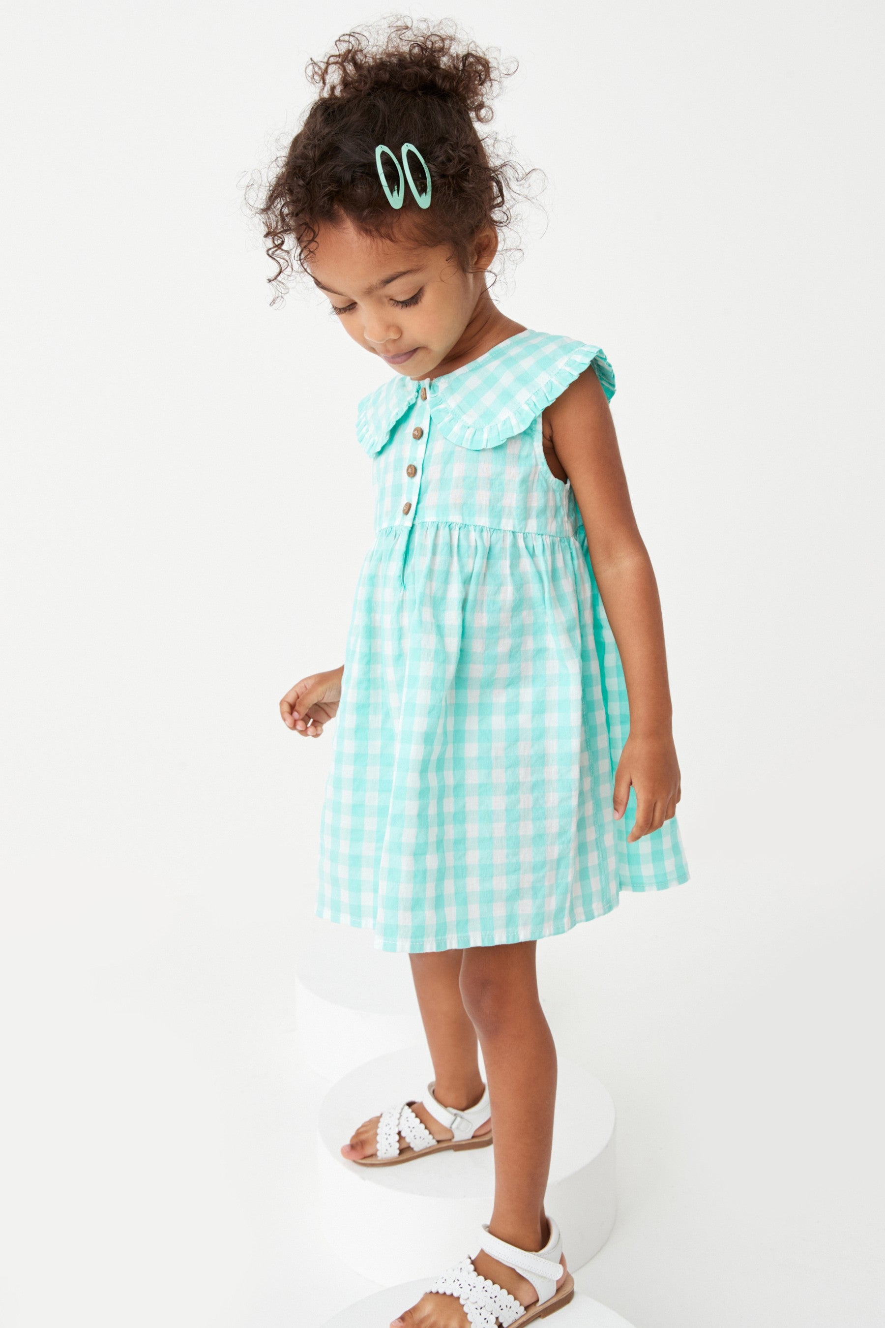 Mint Green Gingham Sleeveless Collar Dress (3mths-8yrs)