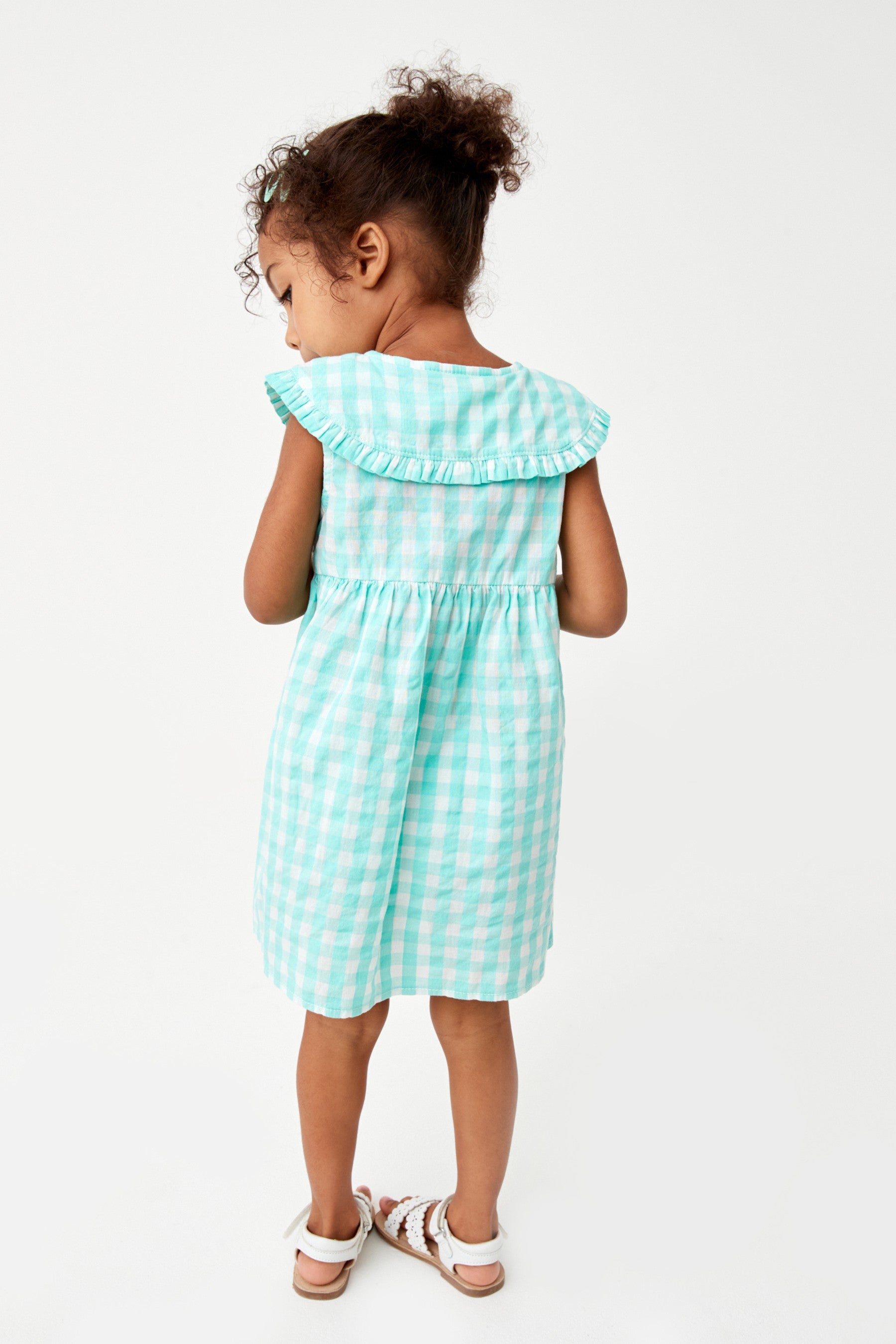 Mint Green Gingham Sleeveless Collar Dress (3mths-8yrs)