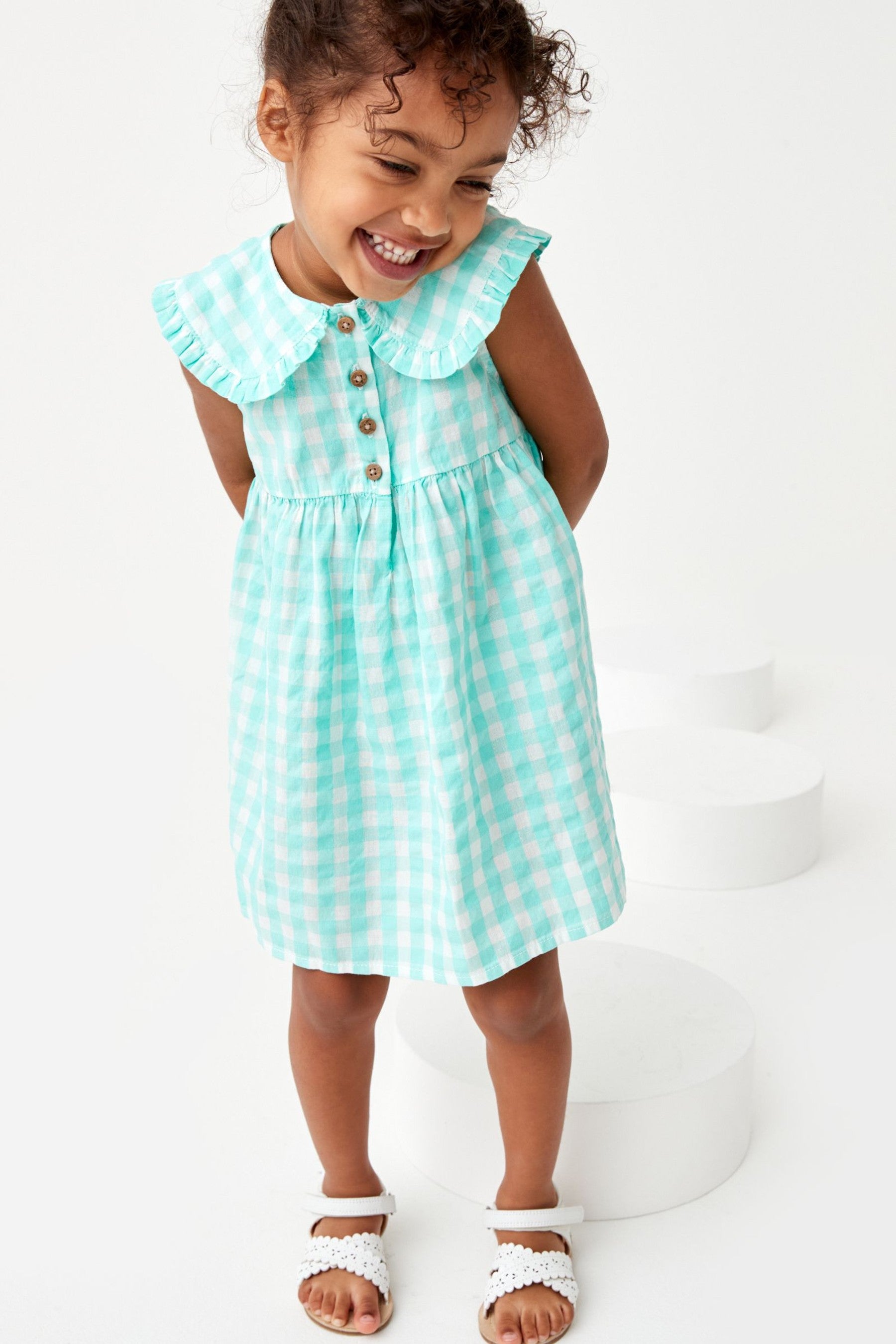 Mint Green Gingham Sleeveless Collar Dress (3mths-8yrs)