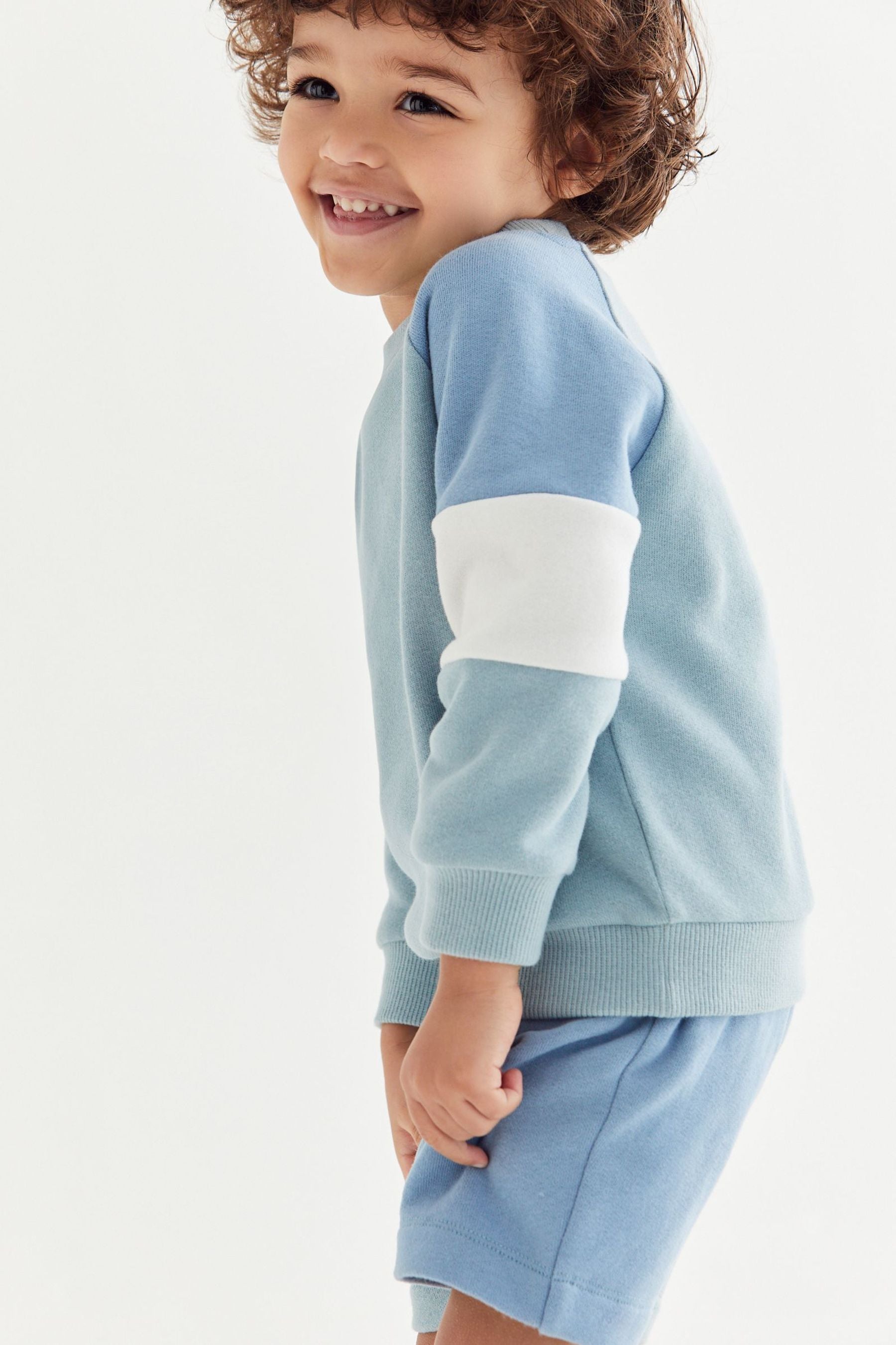 Blue Colourblock Jersey Sweatshirt & Short Set (3mths-7yrs)