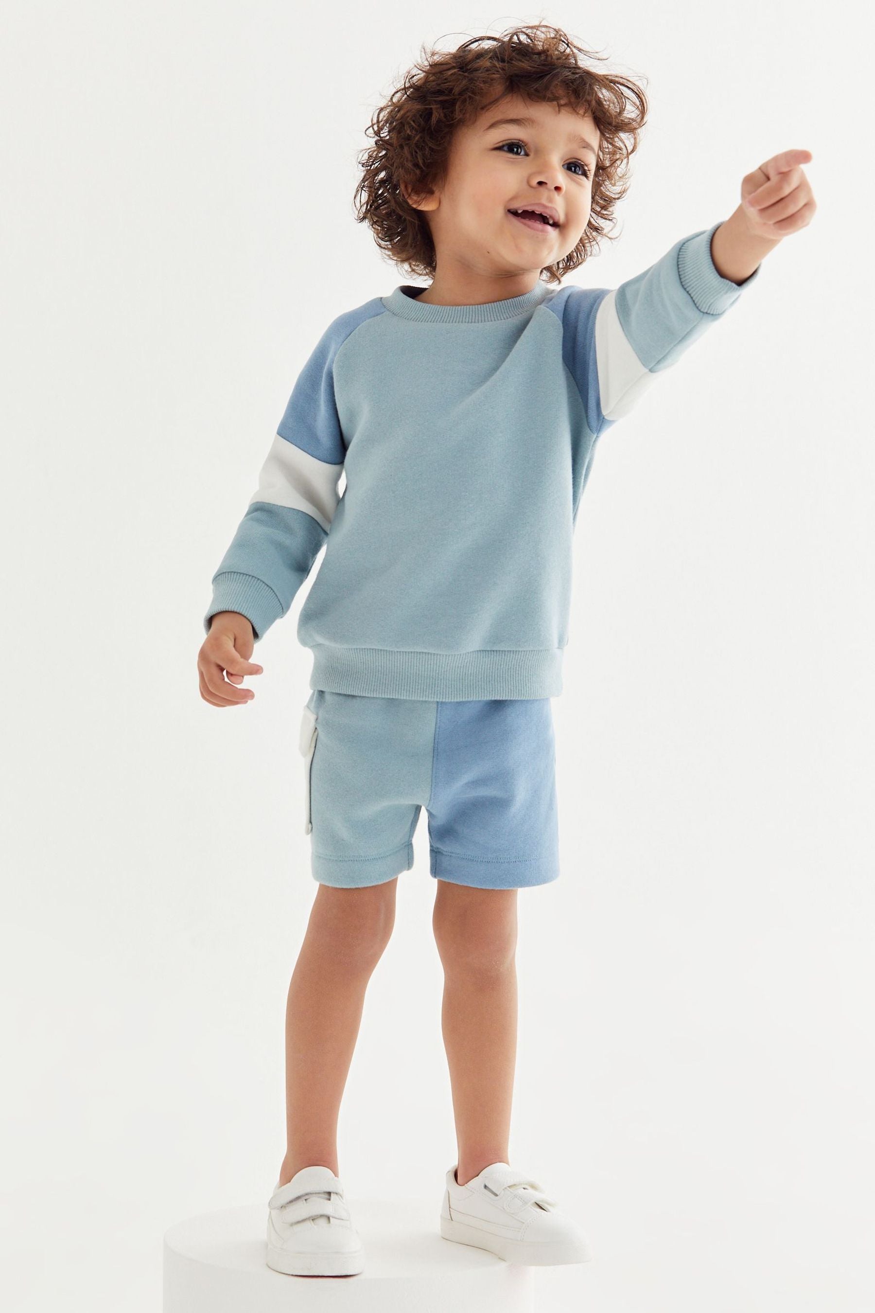 Blue Colourblock Jersey Sweatshirt & Short Set (3mths-7yrs)