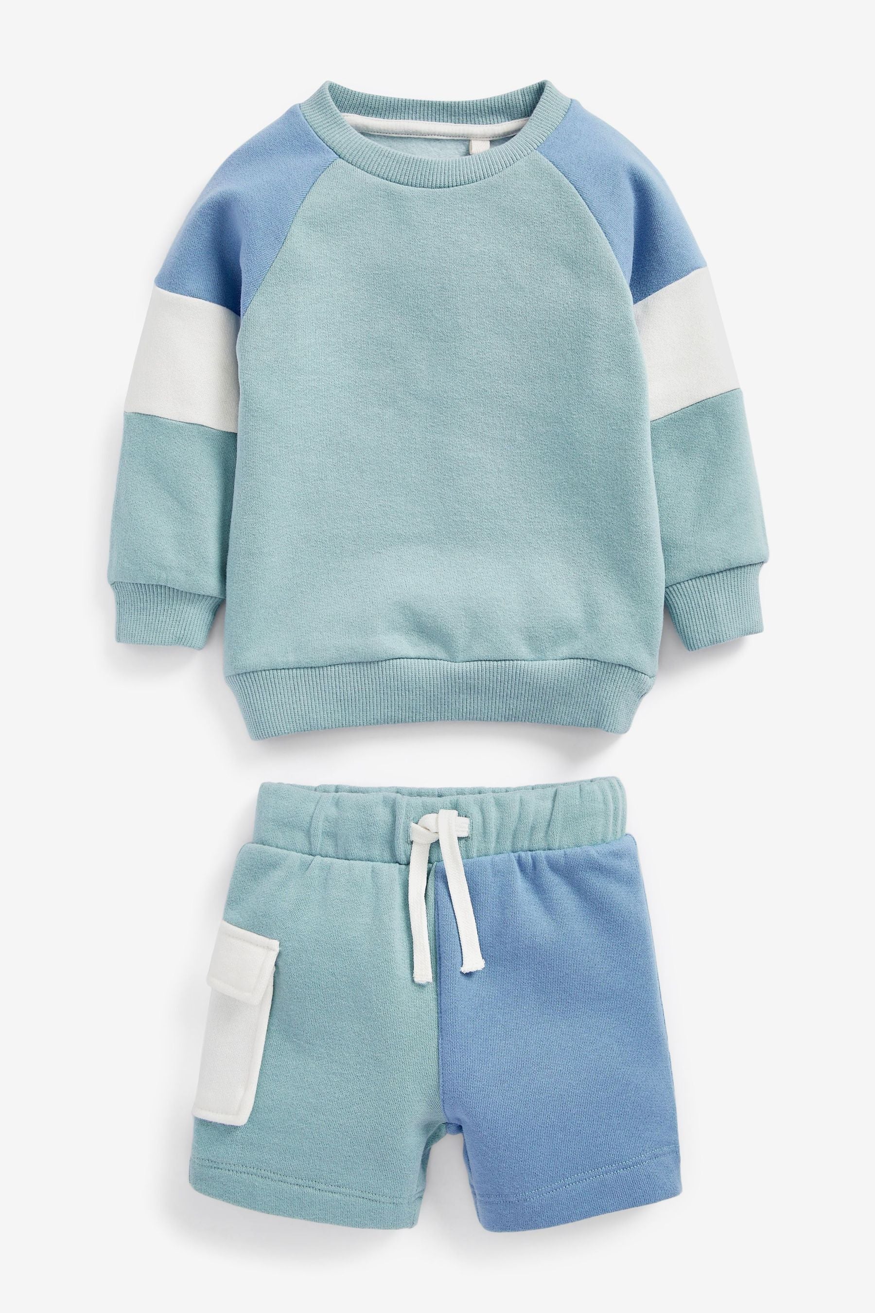 Blue Colourblock Jersey Sweatshirt & Short Set (3mths-7yrs)