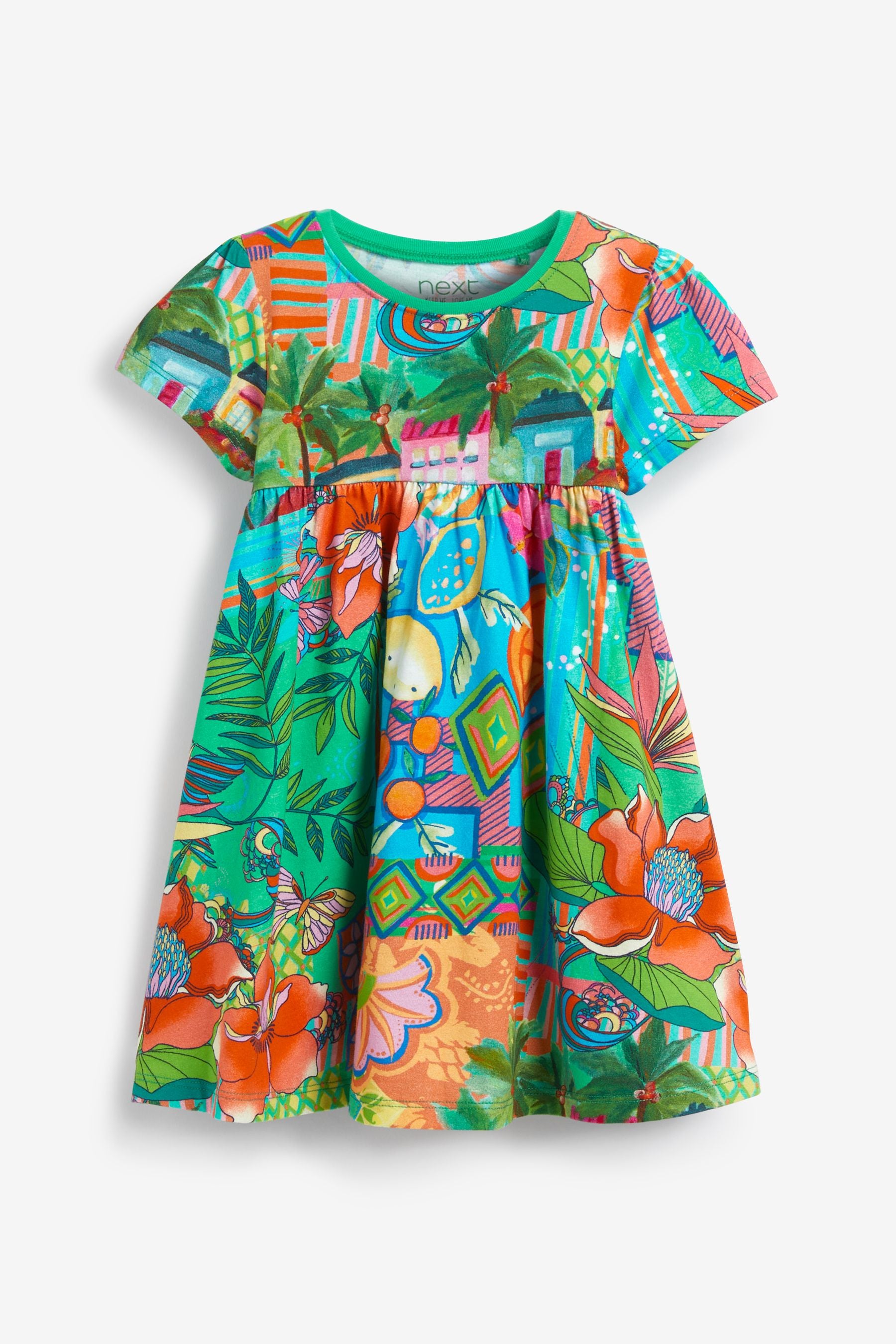 Bright Holiday Print Short Sleeve Jersey Dress (3mths-7yrs)