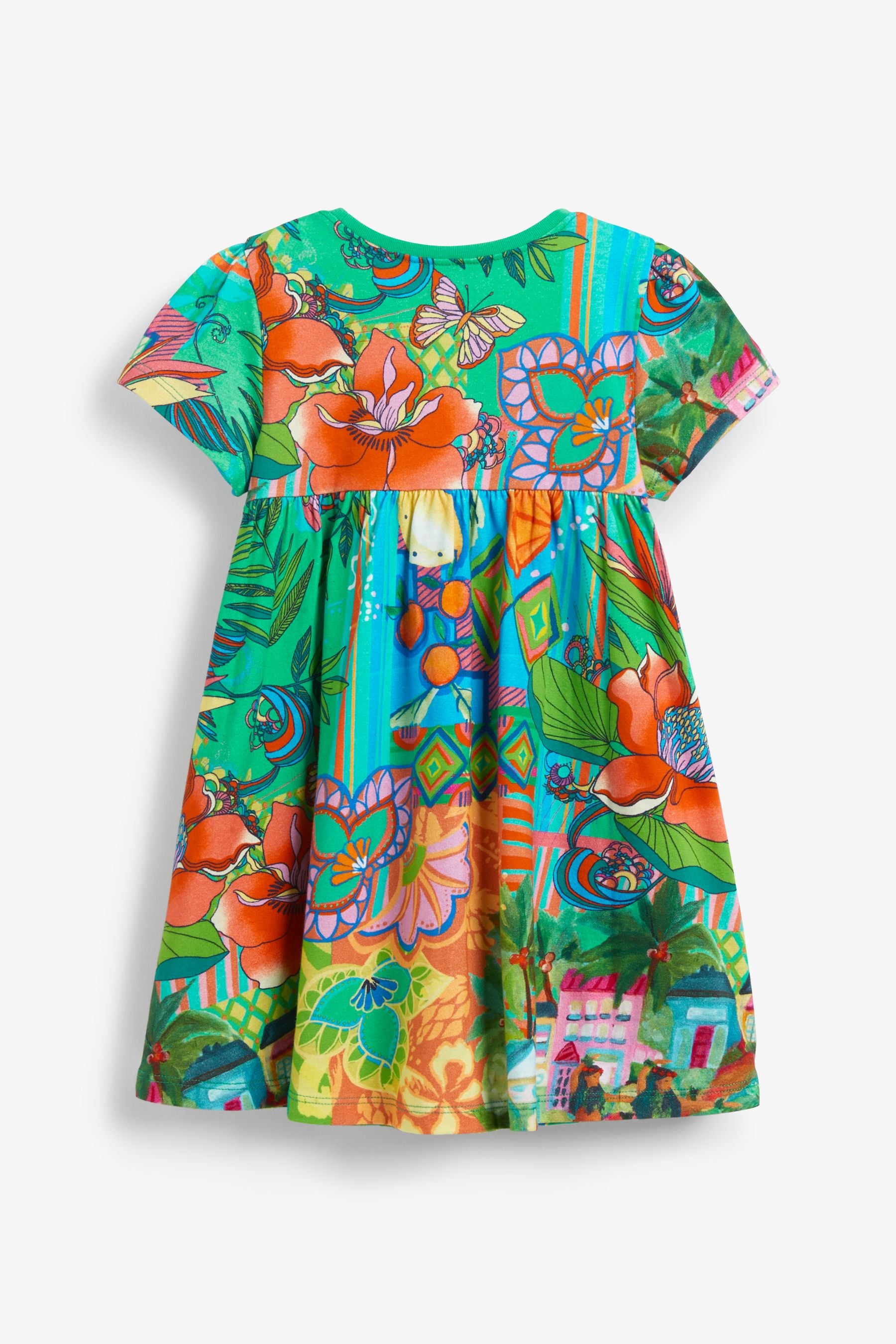 Bright Holiday Print Short Sleeve Jersey Dress (3mths-7yrs)