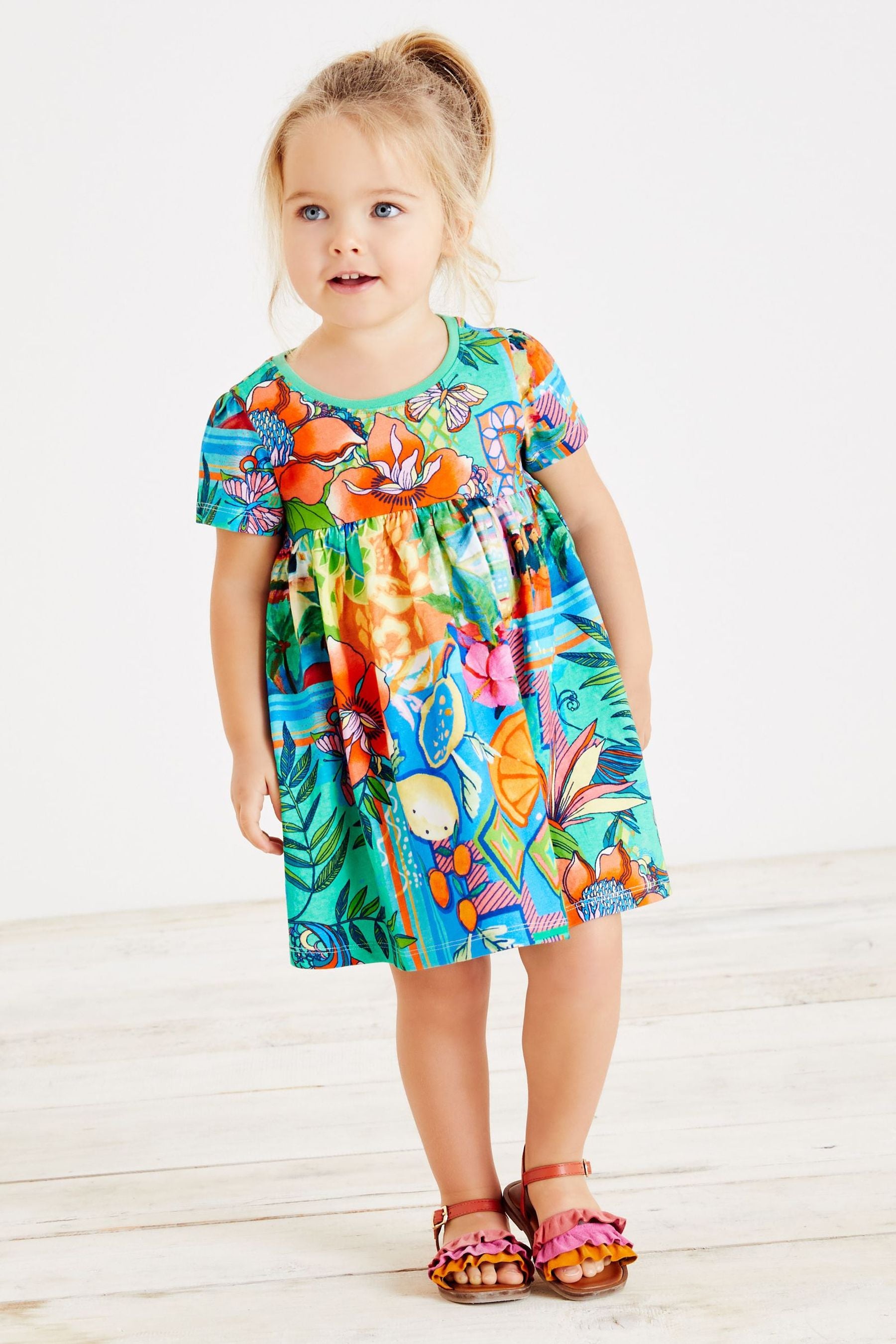 Bright Holiday Print Short Sleeve Jersey Dress (3mths-7yrs)