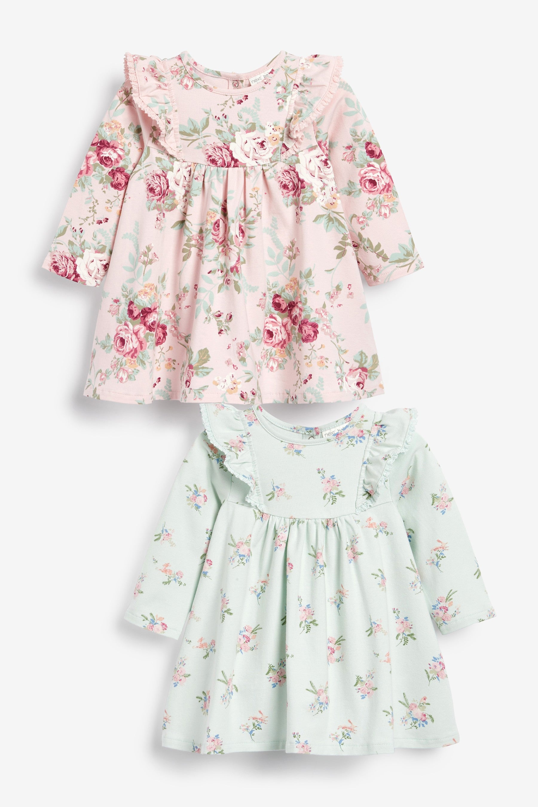 Pink 2 Pack Short Sleeved Floral Baby Dresses (0mths-3yrs)