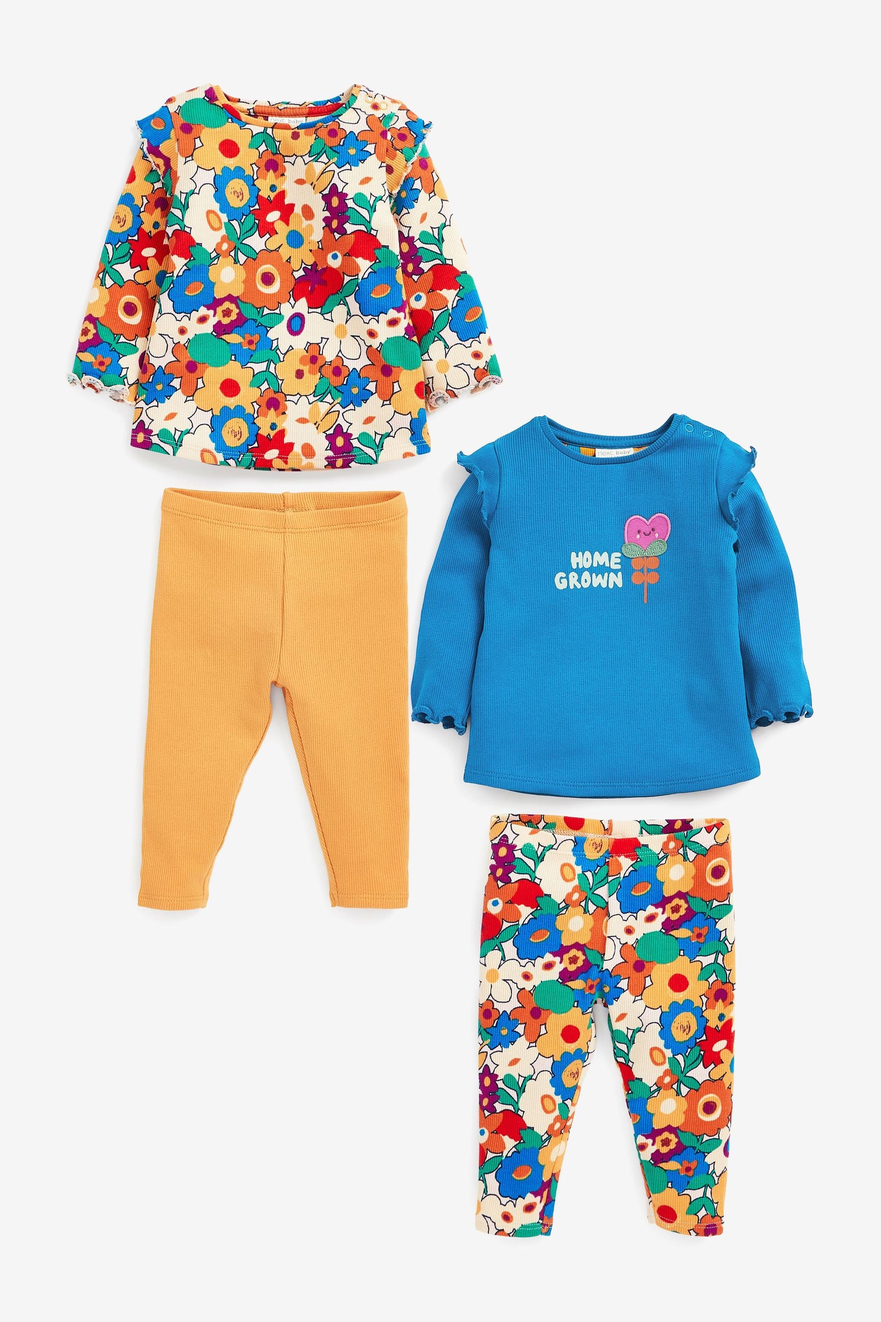 Blue/Yellow Baby 4 Piece T-Shirt And Leggings Set