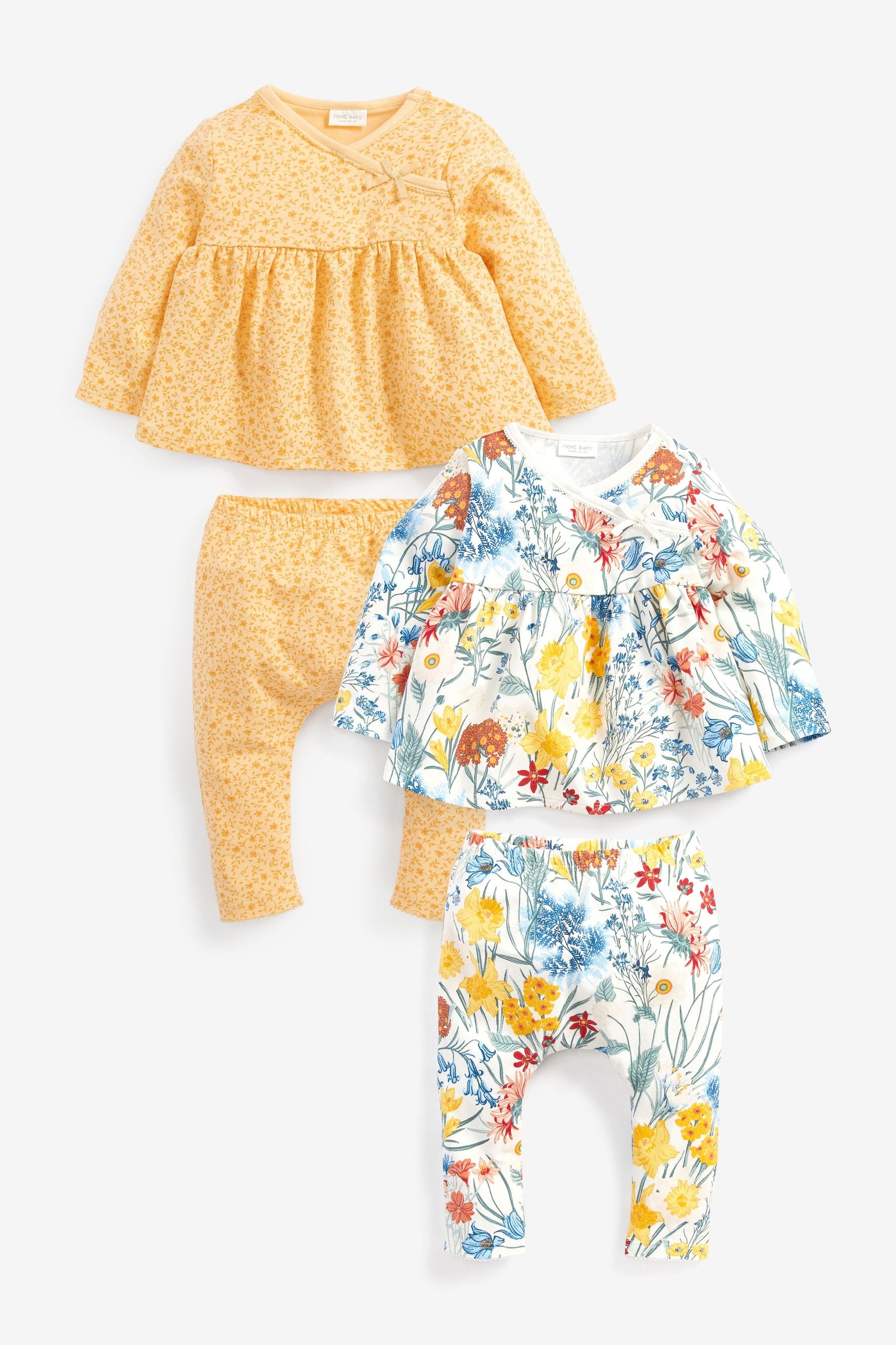 Yellow/Cream Baby Baby 4 Piece T-Shirt And Leggings Set