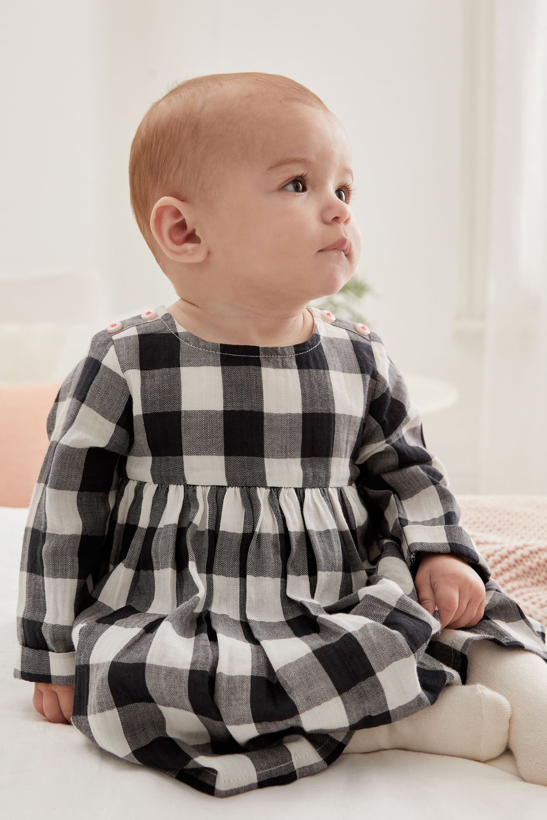 Black/White Baby Gingham Printed Dress (0mths-2yrs)