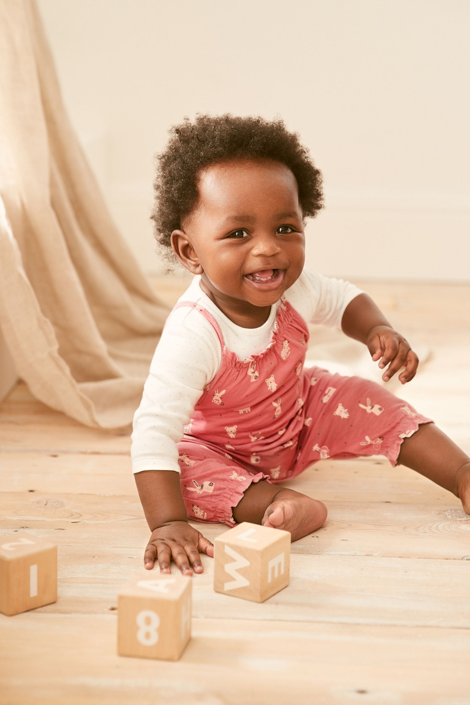 Pink Bunny Baby Printed Dungarees And Bodysuit Set (0mths-3yrs)