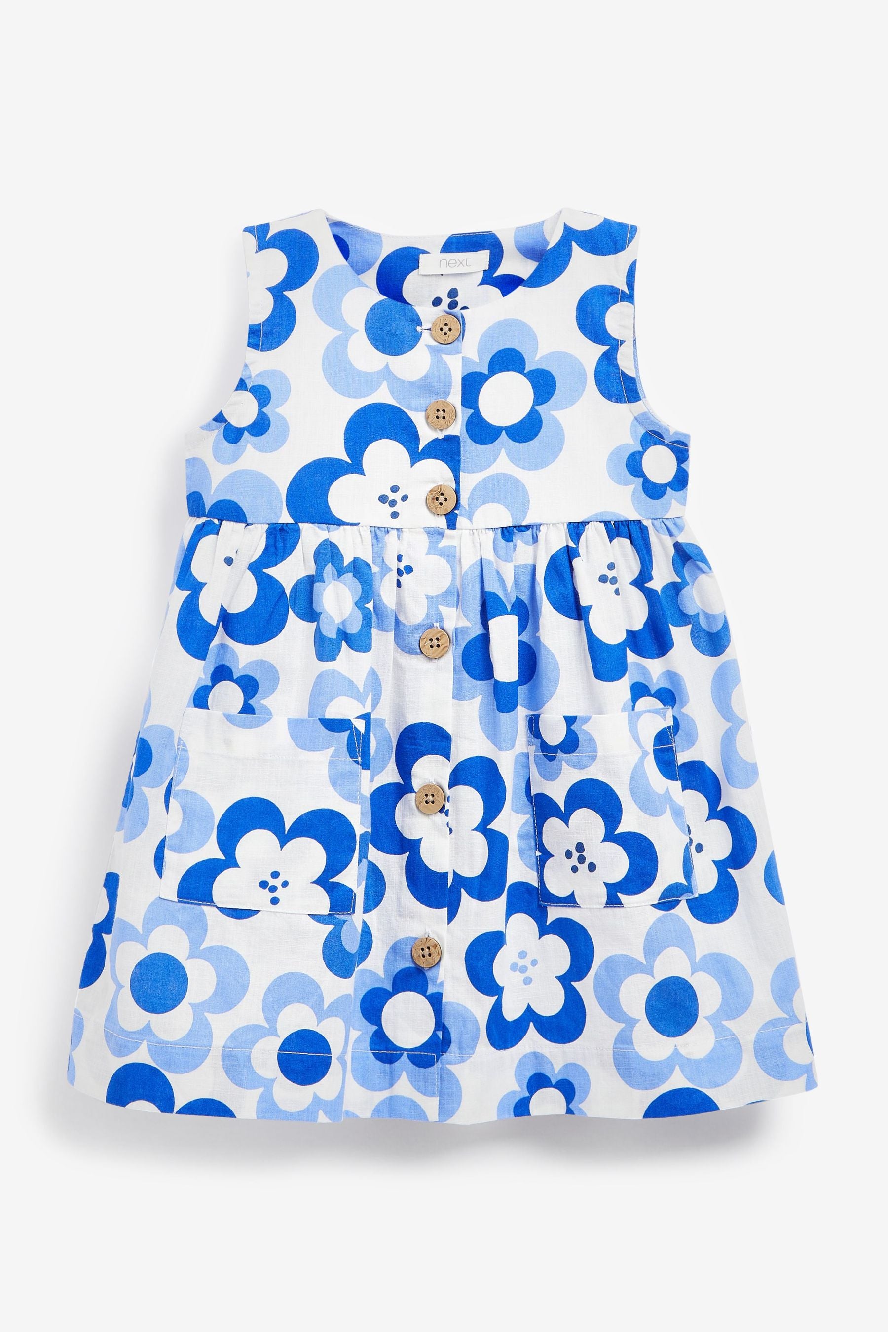 Blue Retro Print Cotton Sleeveless Dress (3mths-8yrs)