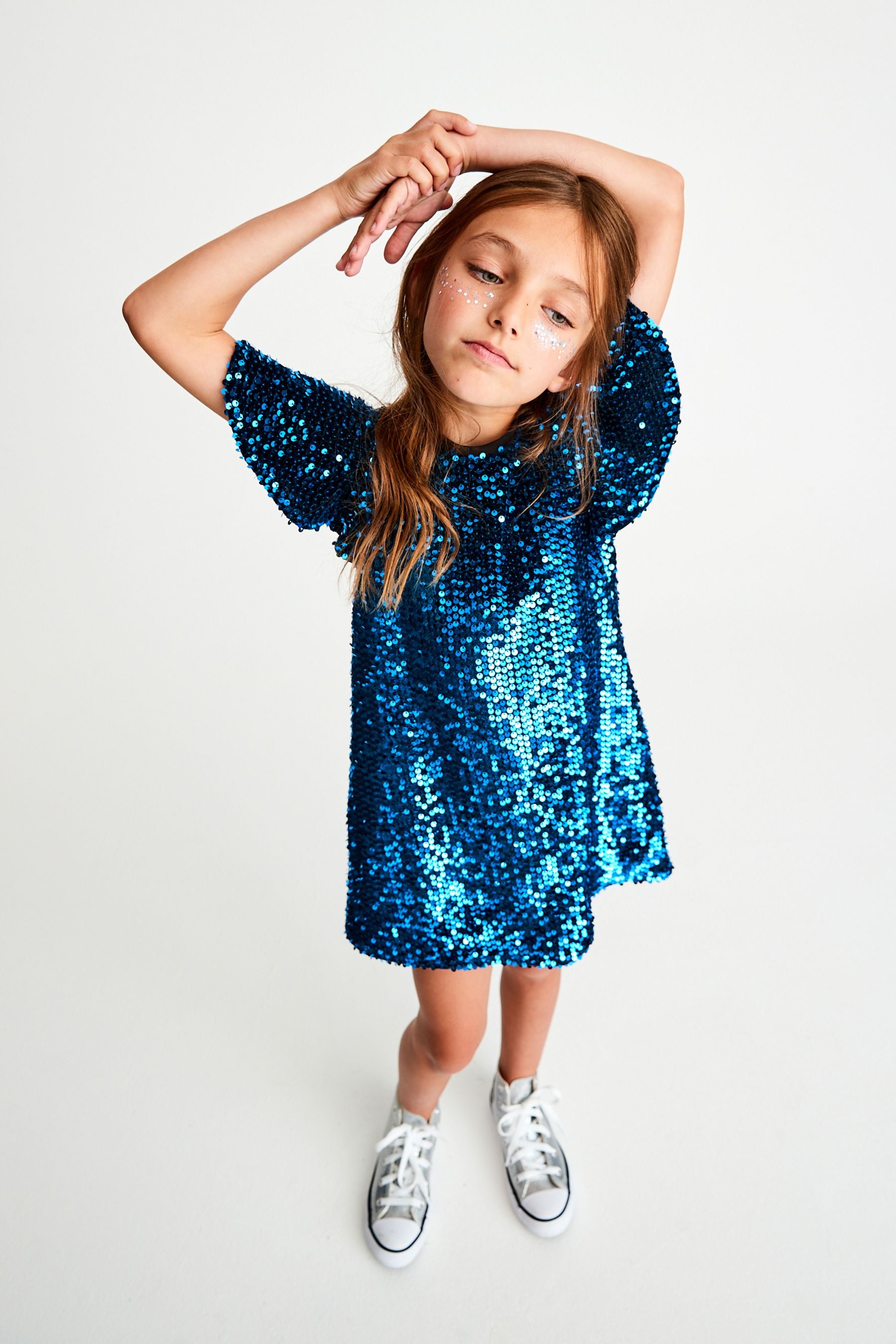 Blue Next Velour Sequin Sparkle Party Dress (3-16yrs)