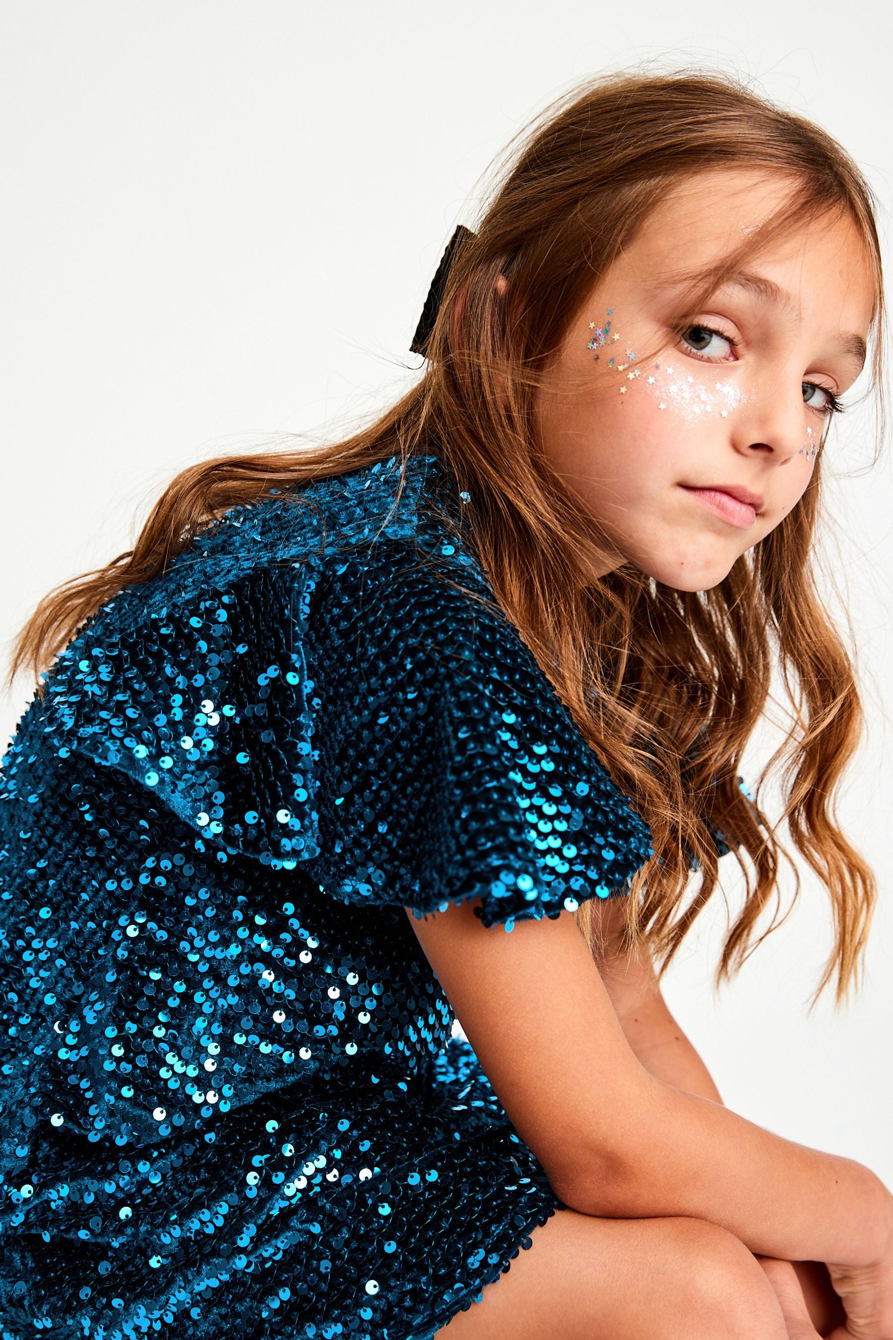 Blue Next Velour Sequin Sparkle Party Dress (3-16yrs)