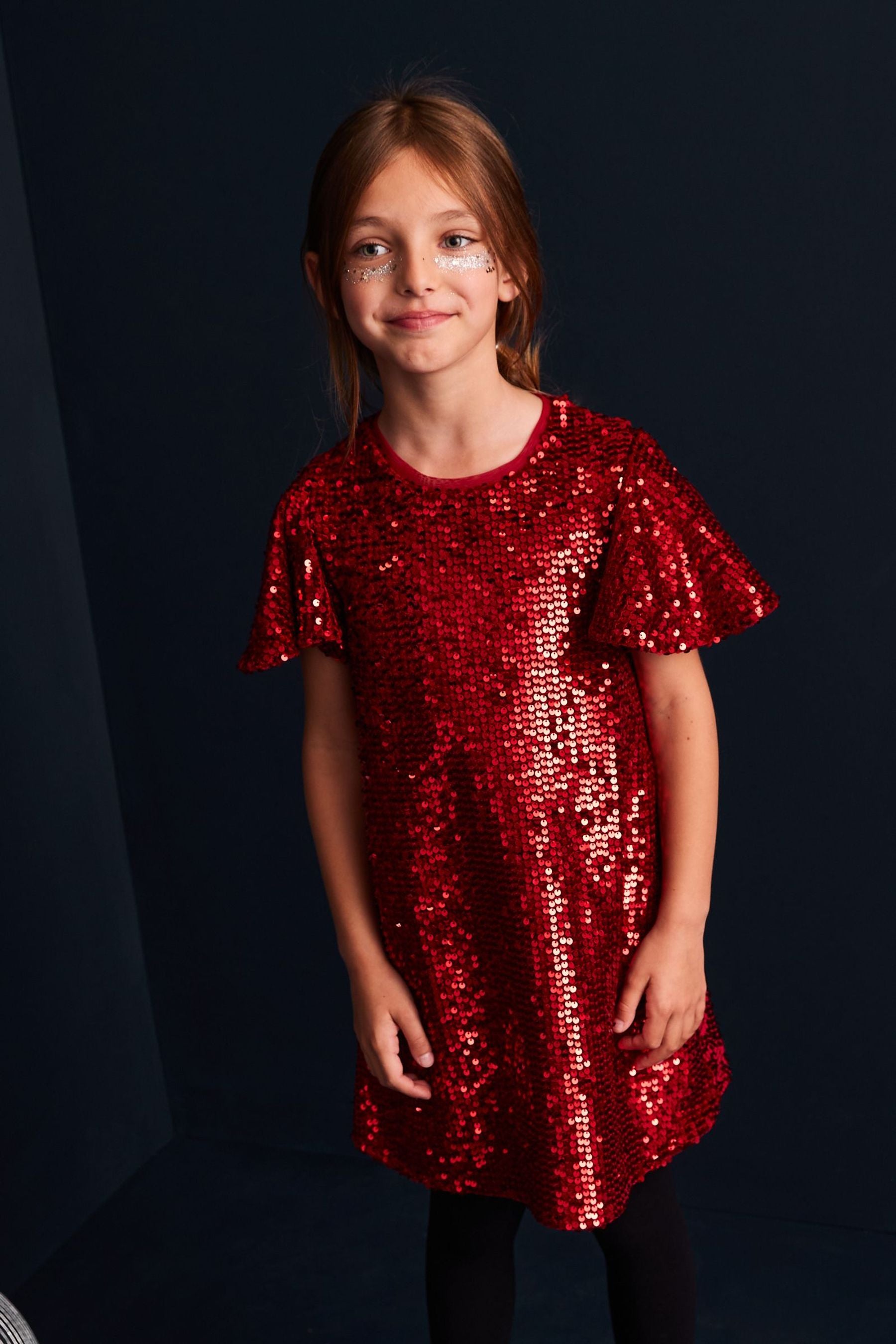 Red Next Velour Sequin Sparkle Party Dress (3-16yrs)