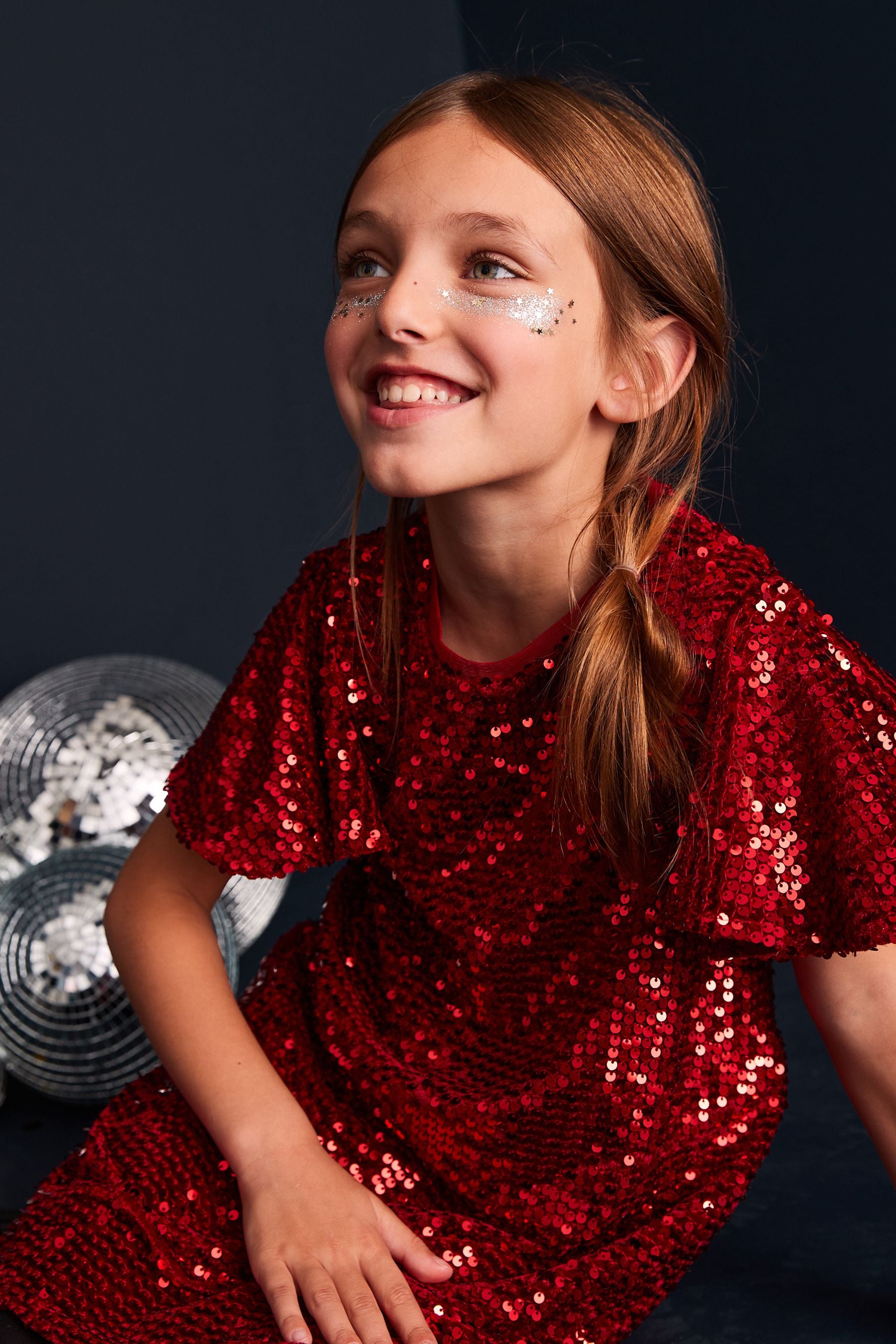 Red Next Velour Sequin Sparkle Party Dress (3-16yrs)