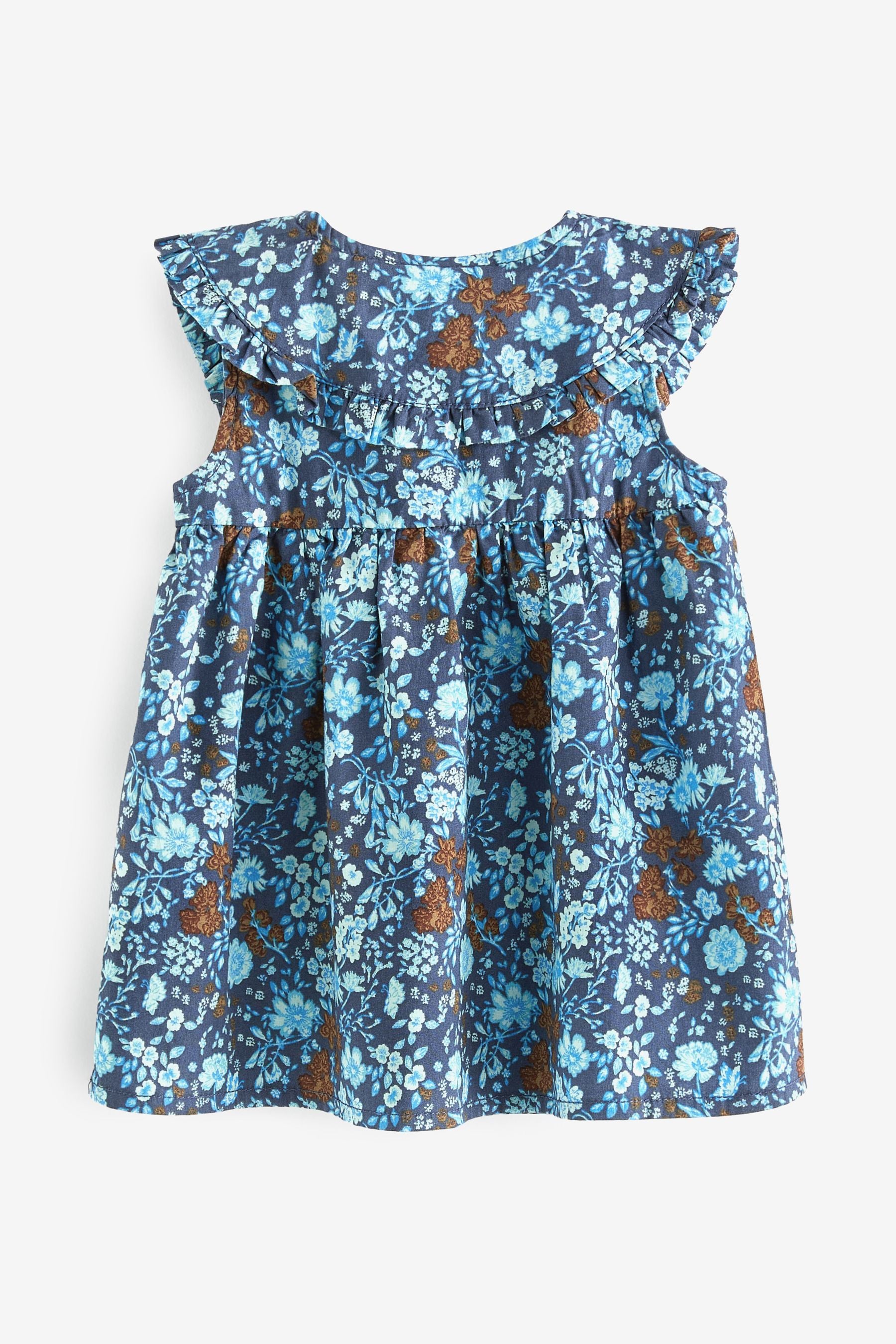 Navy Blue Floral Sleeveless Collar Dress (3mths-8yrs)