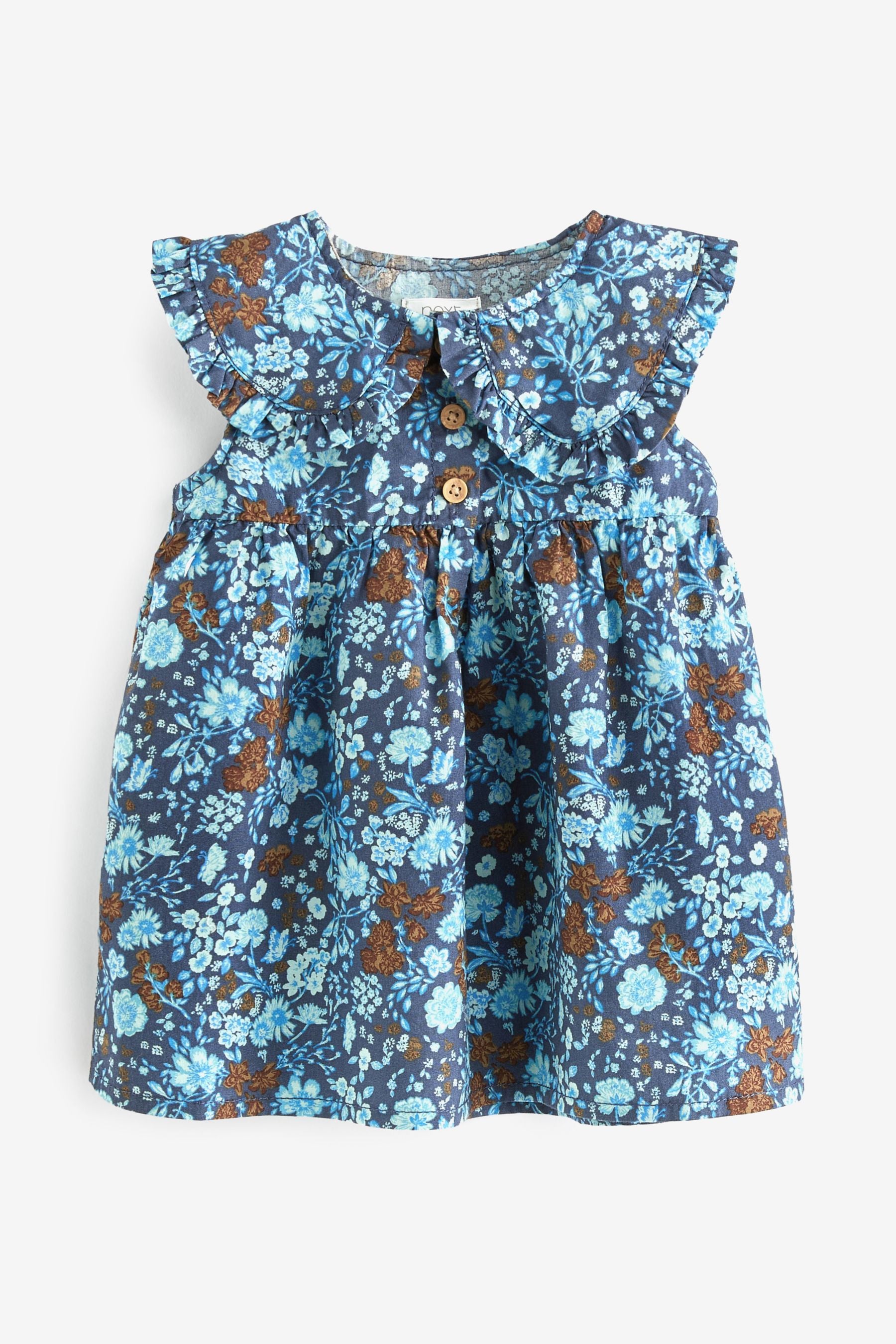 Navy Blue Floral Sleeveless Collar Dress (3mths-8yrs)