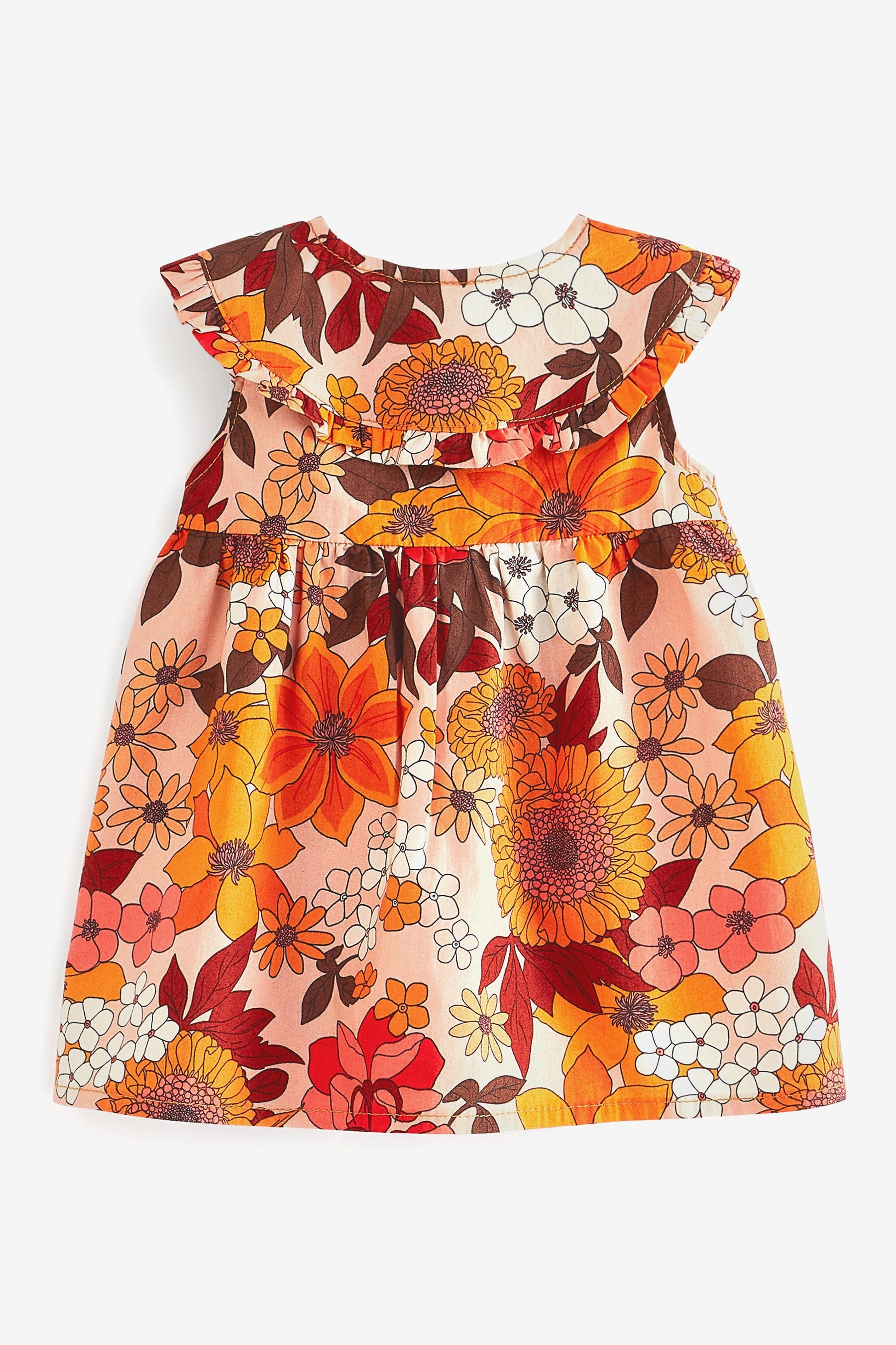 Orange Retro Print Sleeveless Collar Dress (3mths-8yrs)