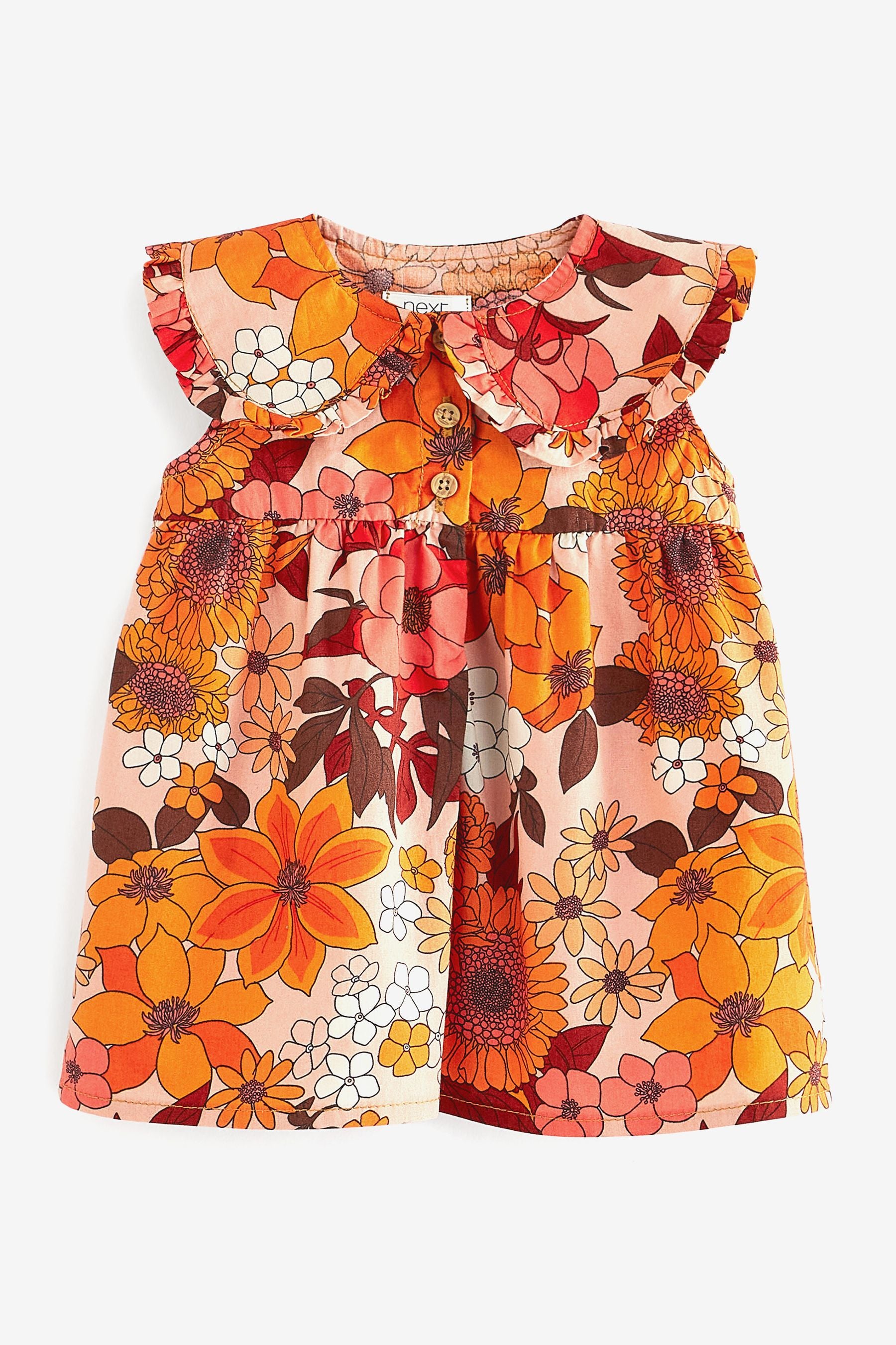 Orange Retro Print Sleeveless Collar Dress (3mths-8yrs)