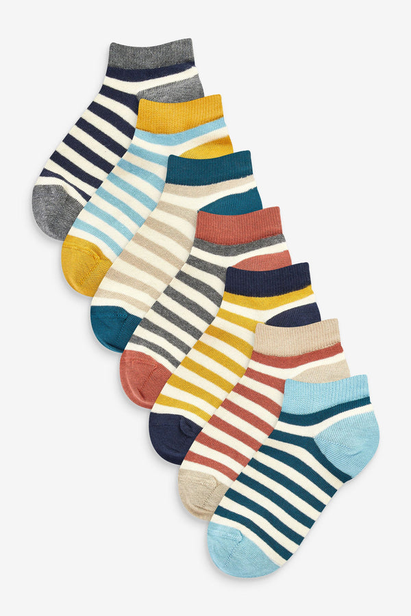 Blue/White/Red Stripe 7 Pack Cotton Rich Trainer Socks