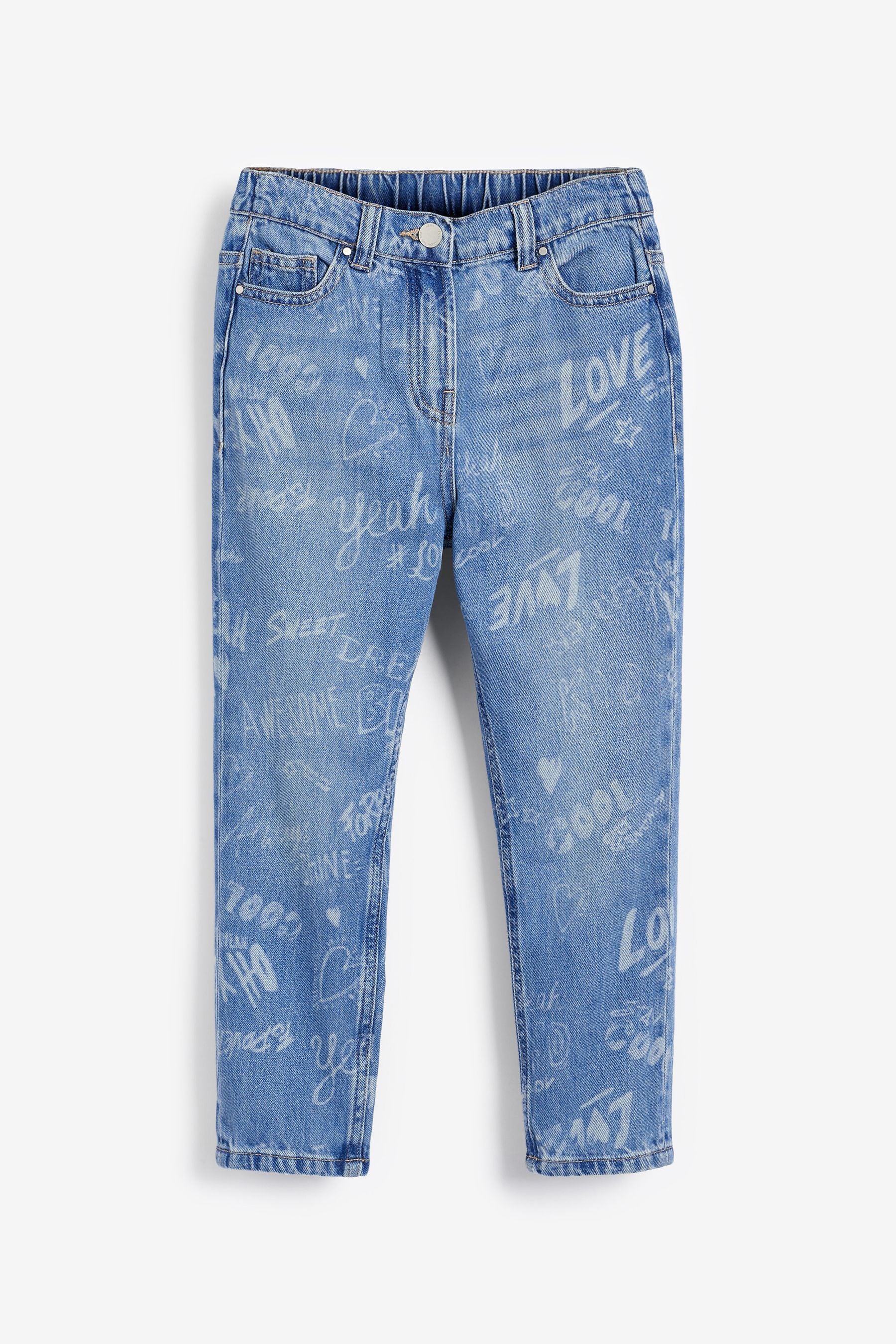 Blue Printed Mom Jeans (3-16yrs)