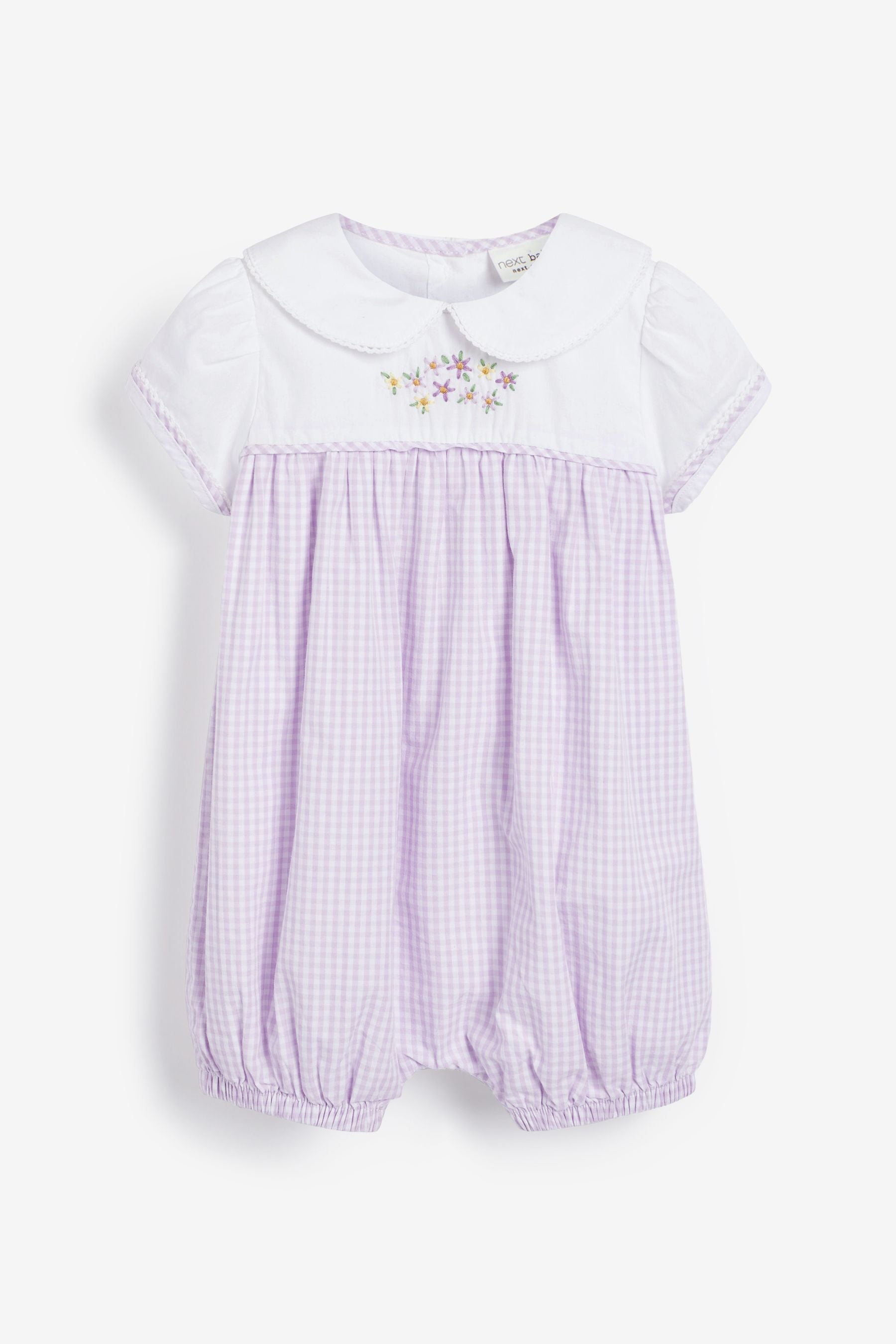 Lilac Purple 2 Piece Baby Gingham Smart Romper And Hat Set (0mths-2yrs)