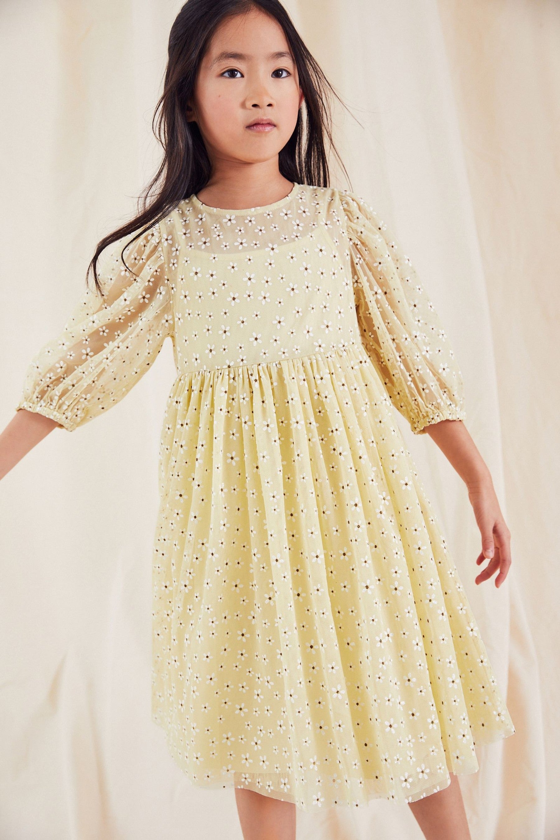 Yellow Glitter Daisy Dress (3-16yrs)