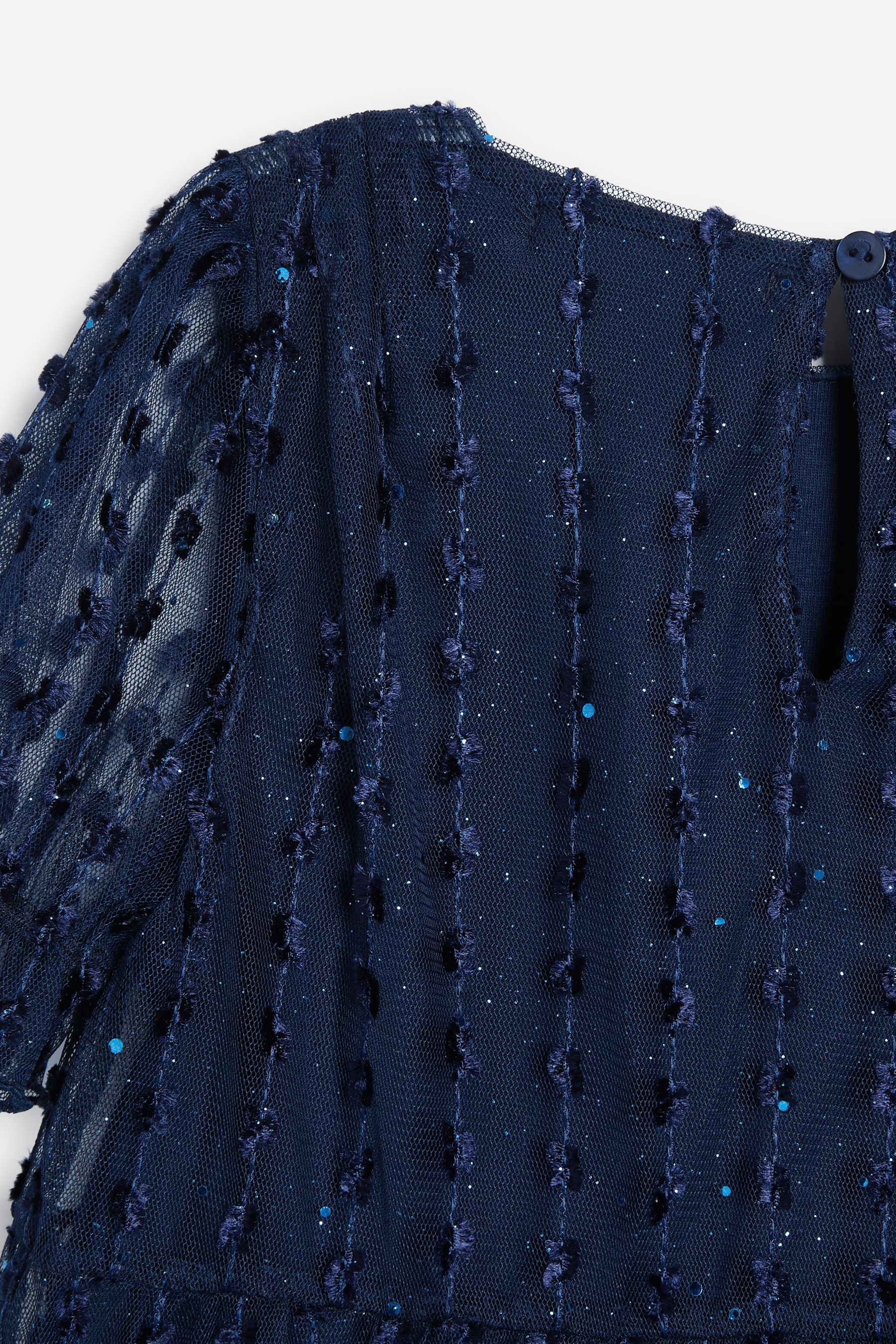 Navy Blue Sparkle Mesh Short Sleeve Tiered Party Dress (3-16yrs)