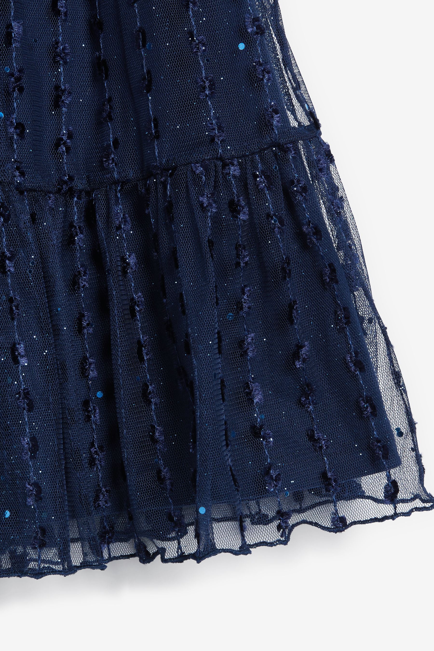 Navy Blue Sparkle Mesh Short Sleeve Tiered Party Dress (3-16yrs)