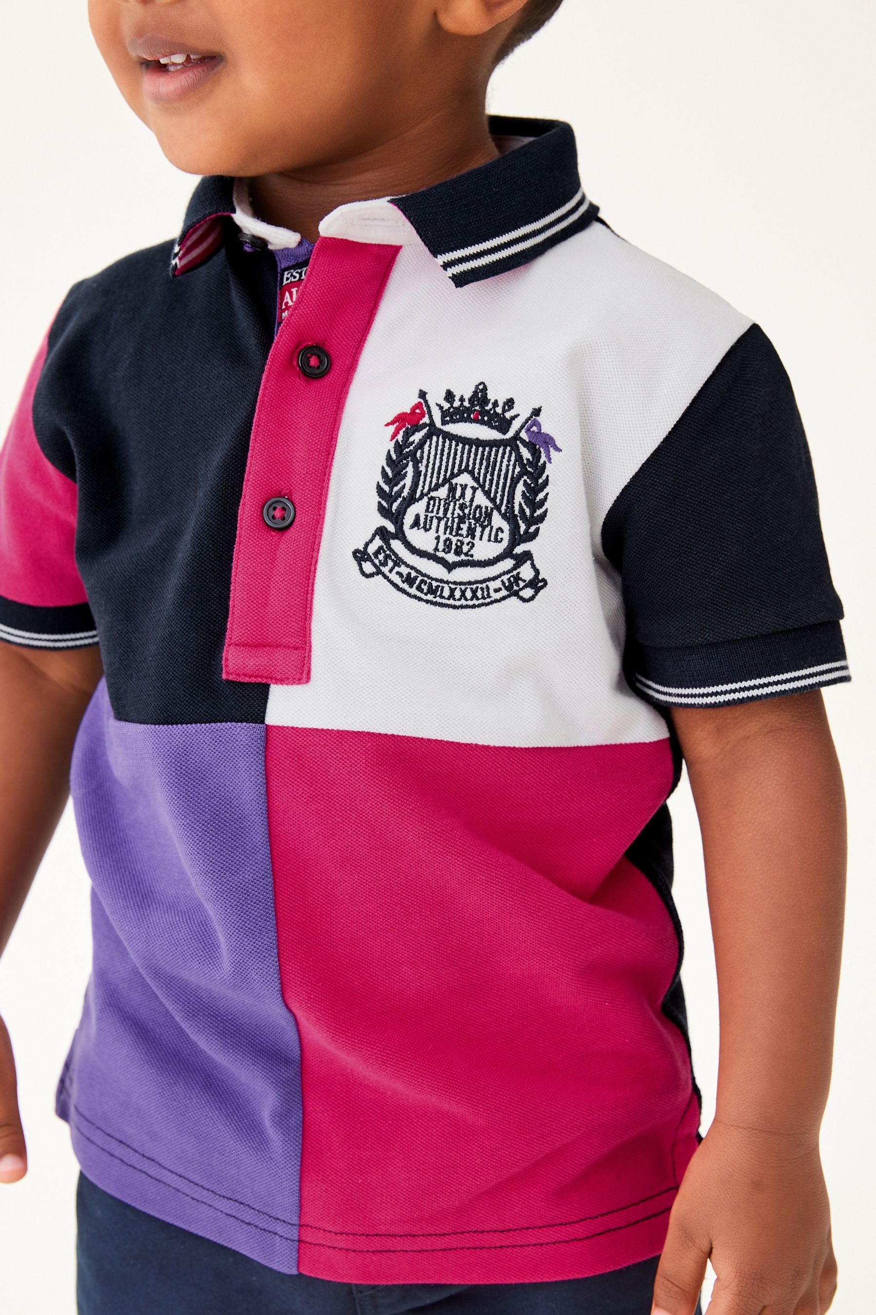 Pink/Purple Jersey Pique Colourblock Polo Shirt (3mths-7yrs)